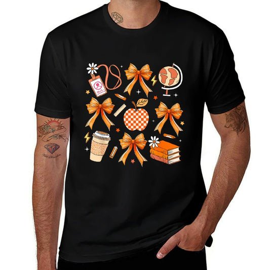 Retro Coquette Bow Teacher Fall Autumn Thanksgiving  Relaxed-fit T-Shirt