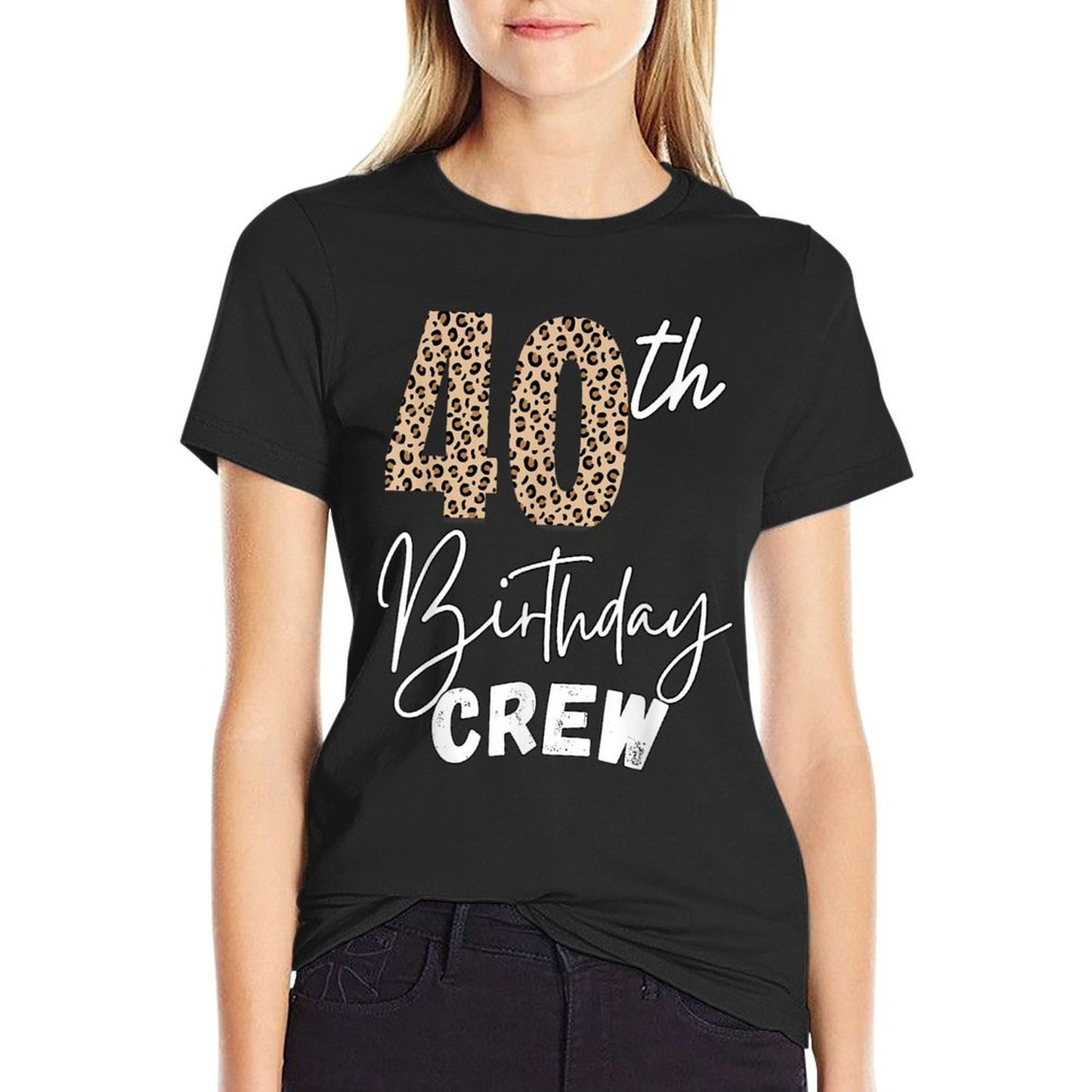 40th Birthday Crew Leopard Print Stepping 40 Squad Party  Summer-ready Fabric T-Shirt