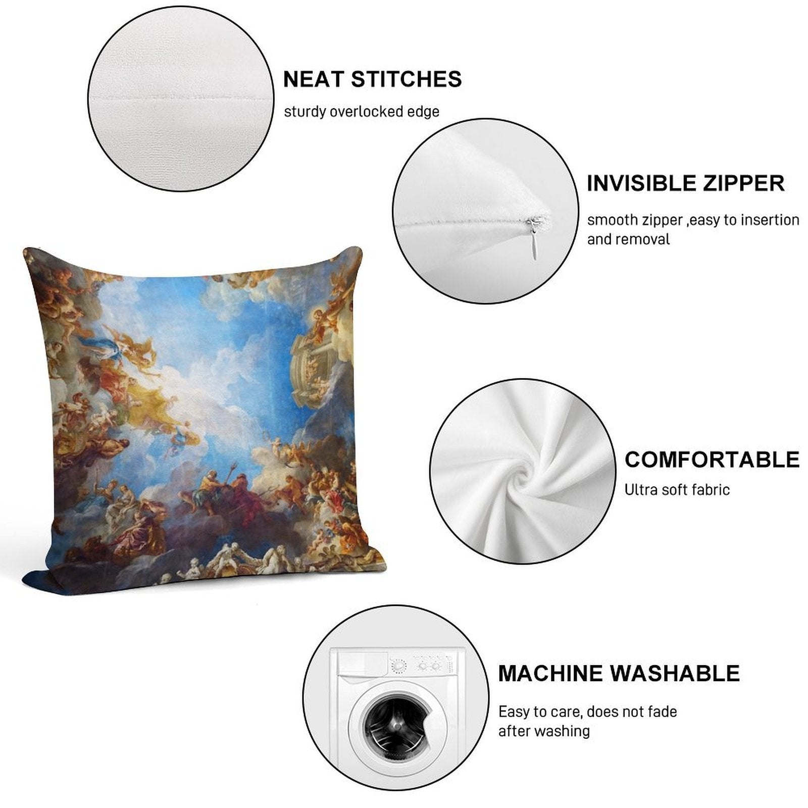 Ceiling Painting in Hercules Room of The Chateau De Versailles - France Soft Fade-Resistant Throw Pillow