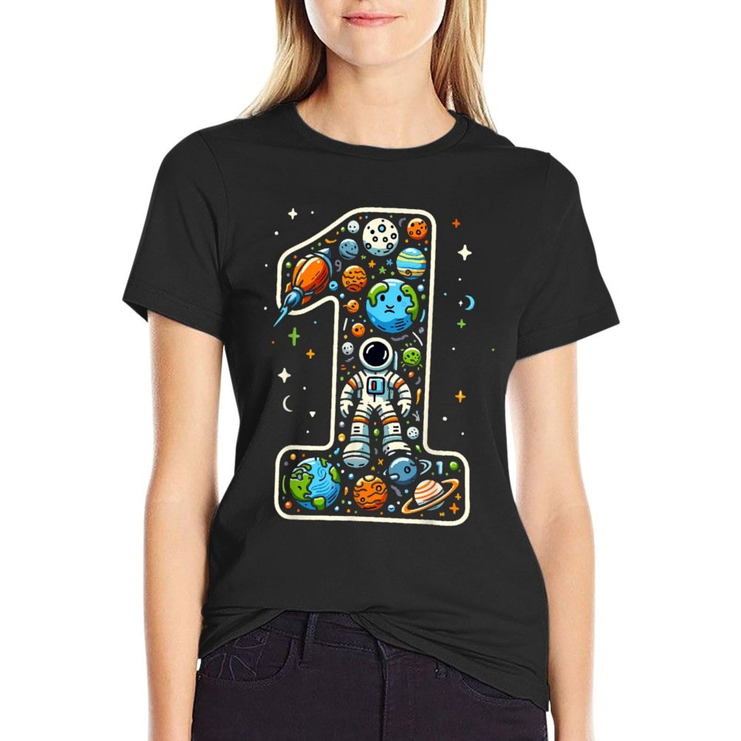 1 Year Old Outer Space Astronaut 1st Birthday Boy Girl Kids Relaxed-fit T-Shirt