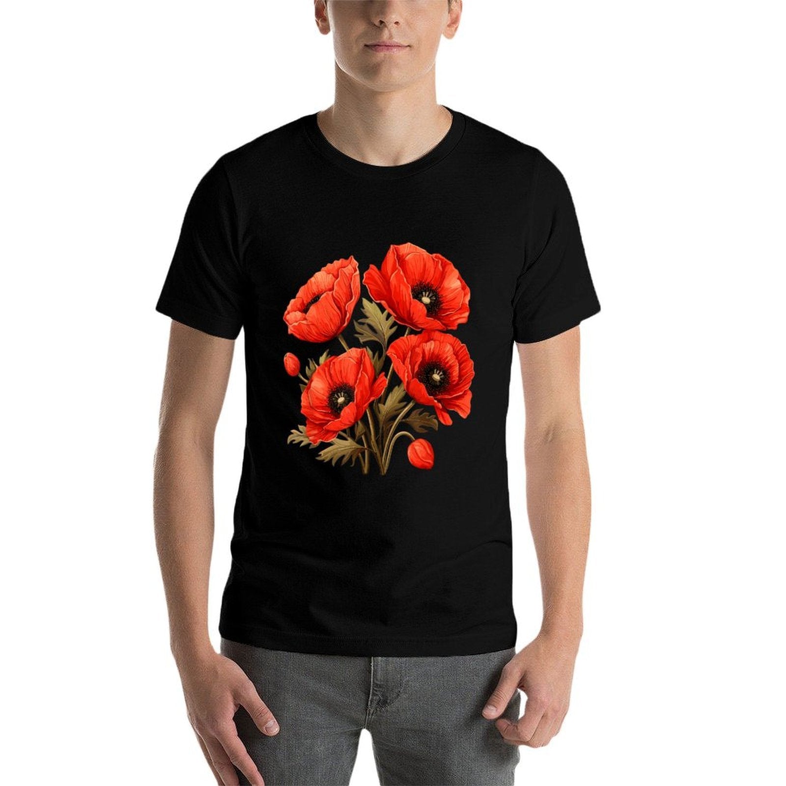 Red Poppy Flower Botanical Red Poppies For Women  Oversized Silhouette T-Shirt