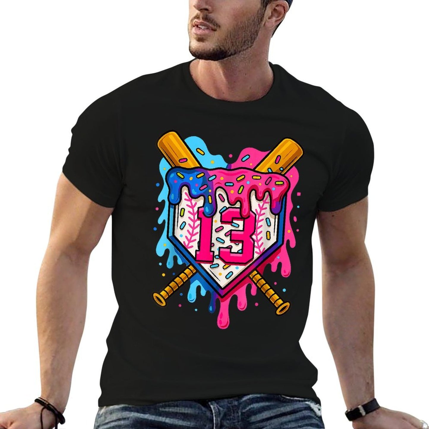 13th Baseball Birthday Ice Cream Drip Boys Girls 13 Years Vintage-inspired T-Shirt