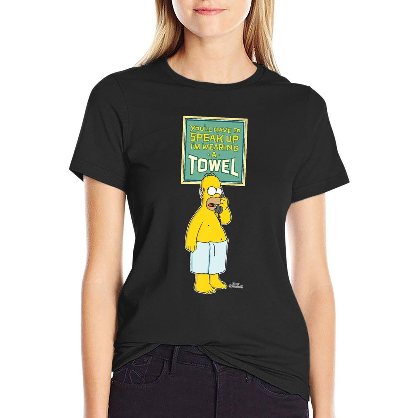 The Simpsons Homer Simpson Speak Up I’m Wearing A Towel Premium Polyester Blend T-Shirt