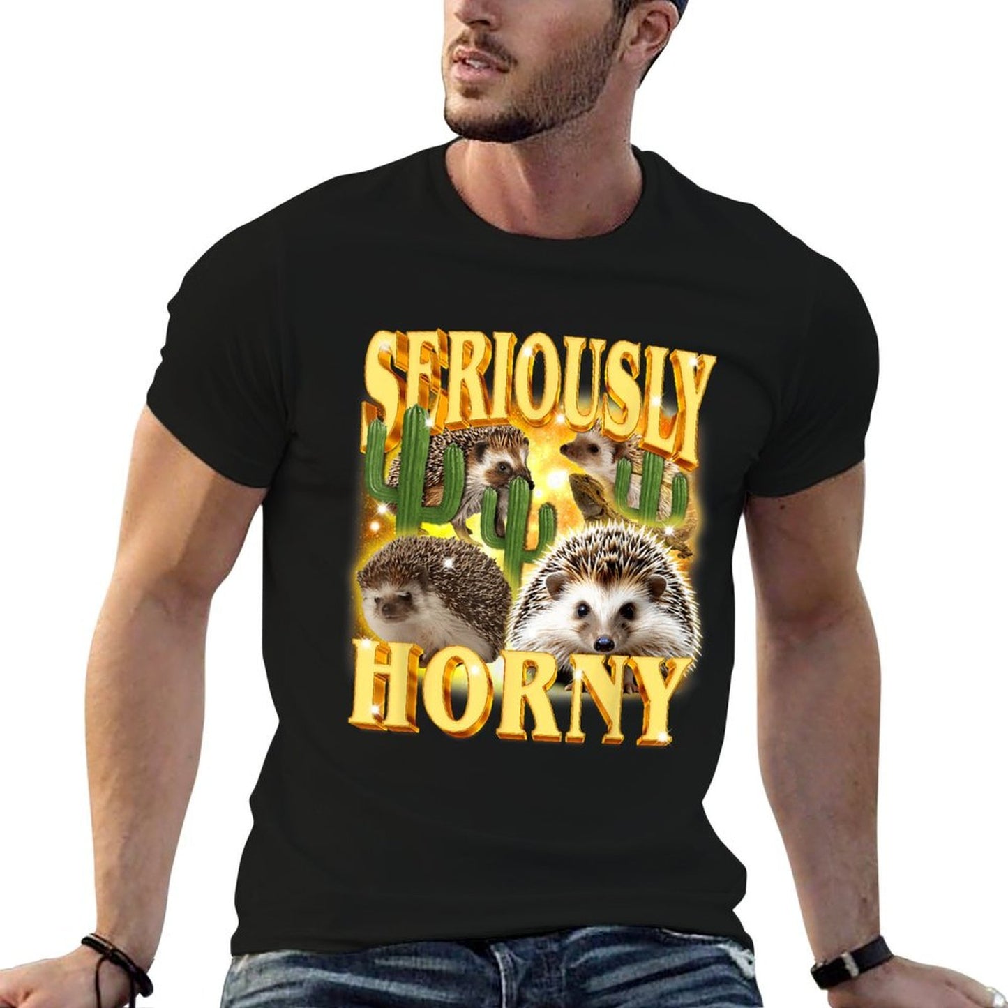 Seriously Horny Funny Offensive Retro Bootleg 90s Graphic Slim-fit Cut T-Shirt