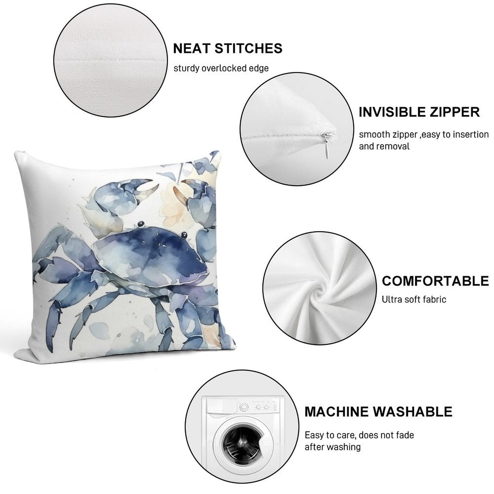 Blue Crab Beach House Coastal Nautical Delight Soft Warmth Comfort Throw Pillow