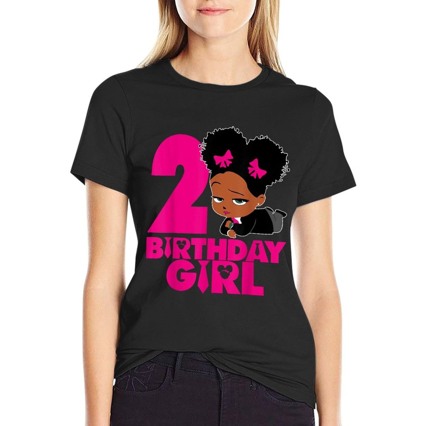2nd Birthday Girl Baby Boss Cute African American Kids Afro Wrinkle-resistant T-Shirt