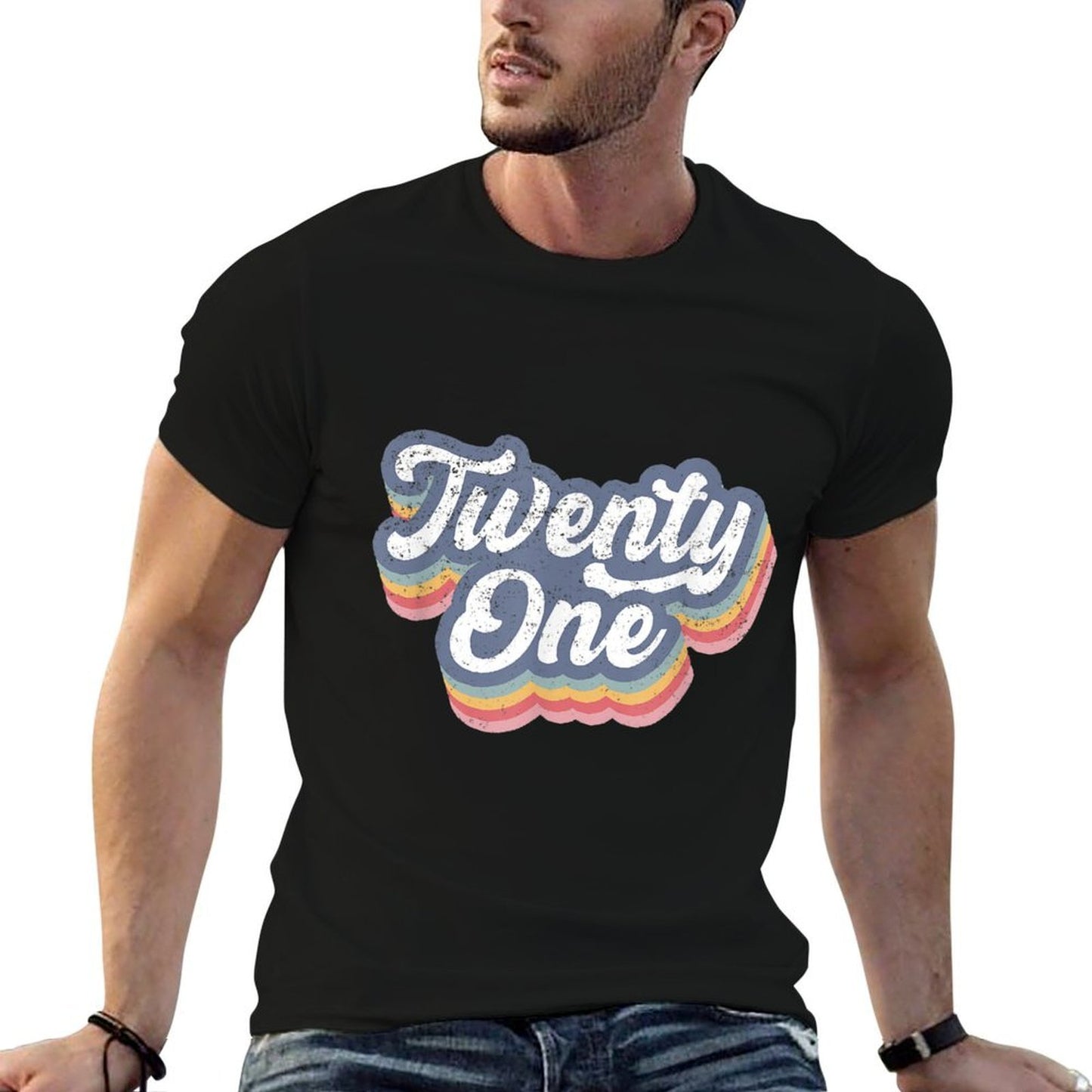 21st Birthday For Women Twenty One Est. 2001 Rainbow Retro Fade-proof Color T-Shirt