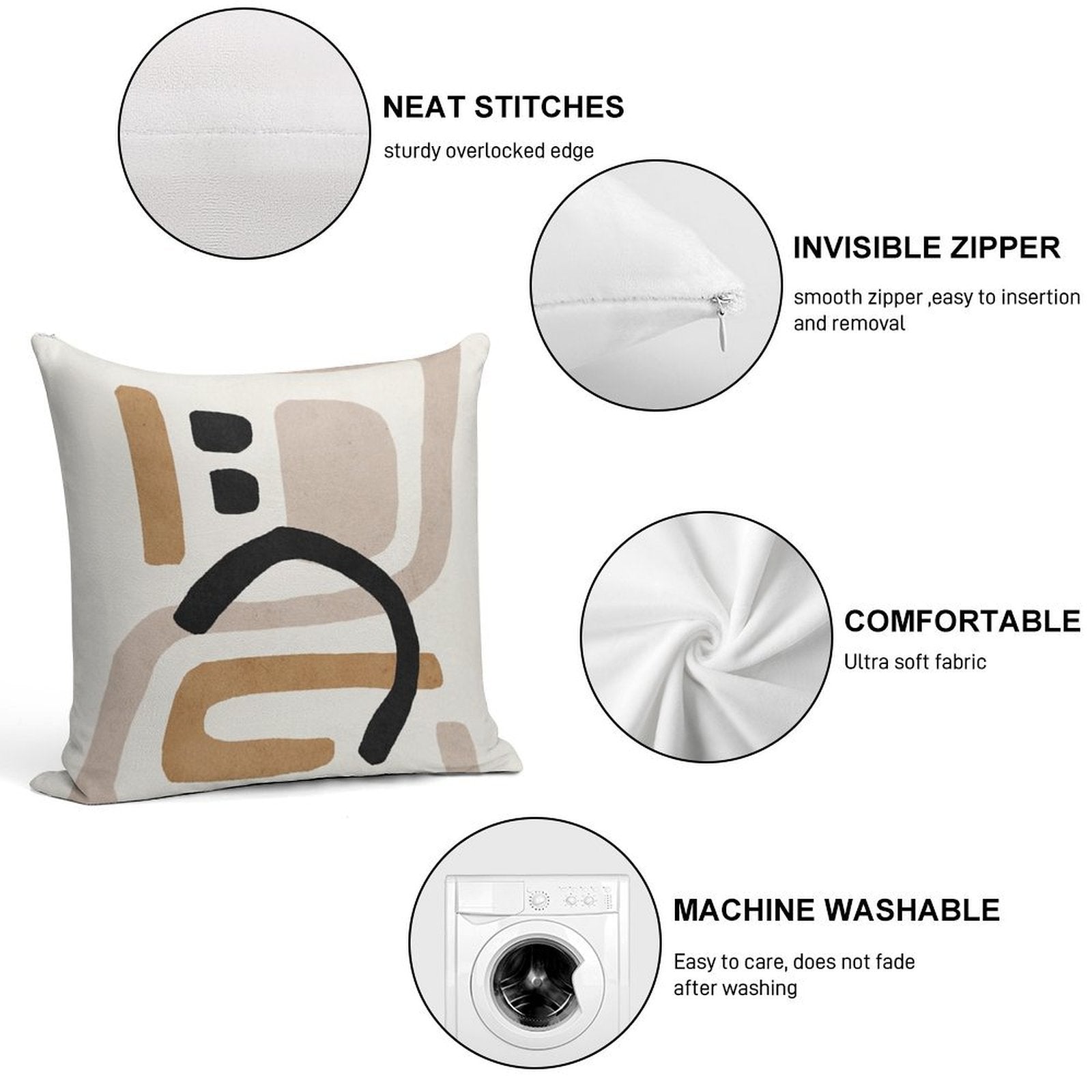 Abstract Shapes Art, Mid Century Modern Art Soft Anti-Pilling Throw Pillow