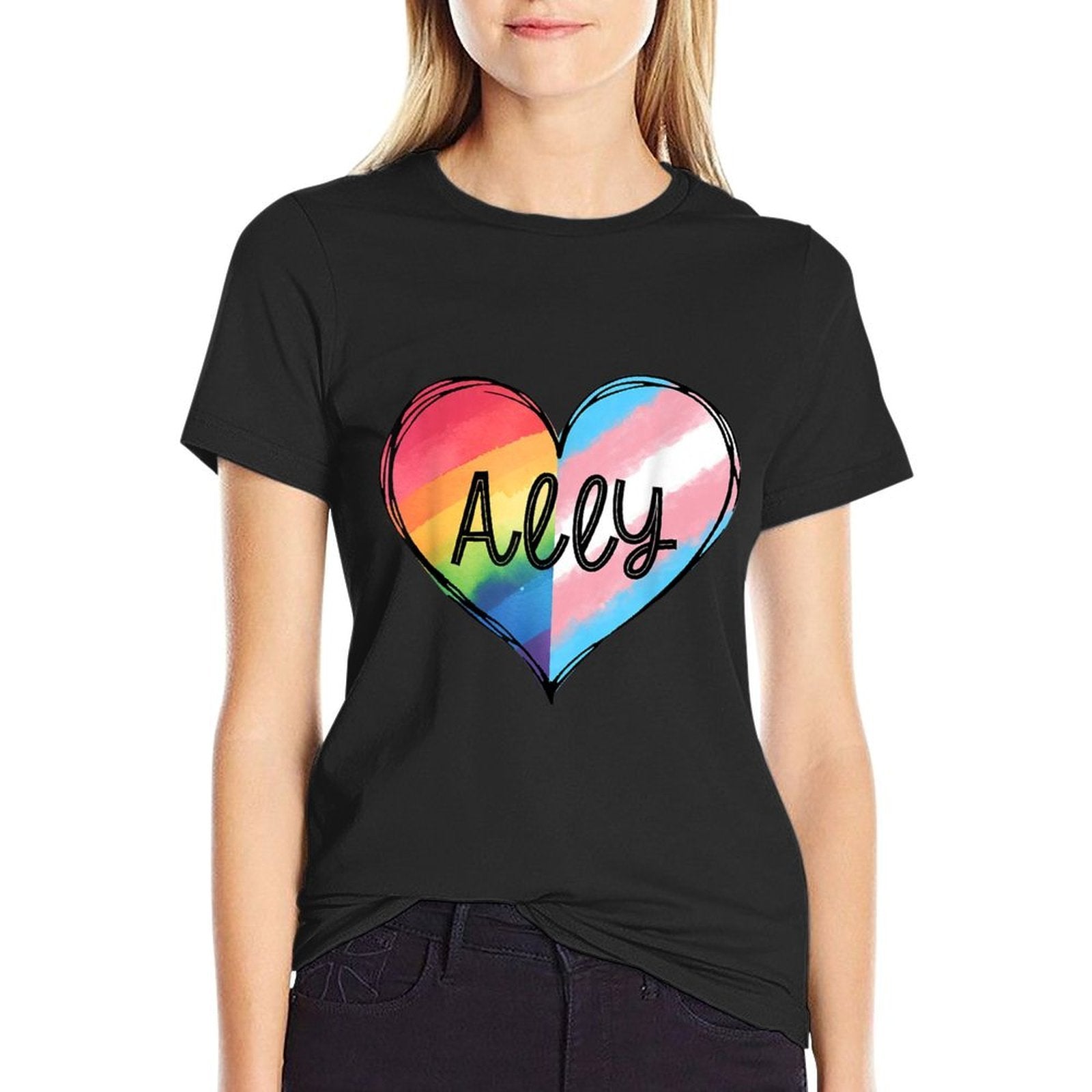 Ally Heart Rainbow And Transgender LGBT Pride Month  Oversized Silhouette T-Shirt