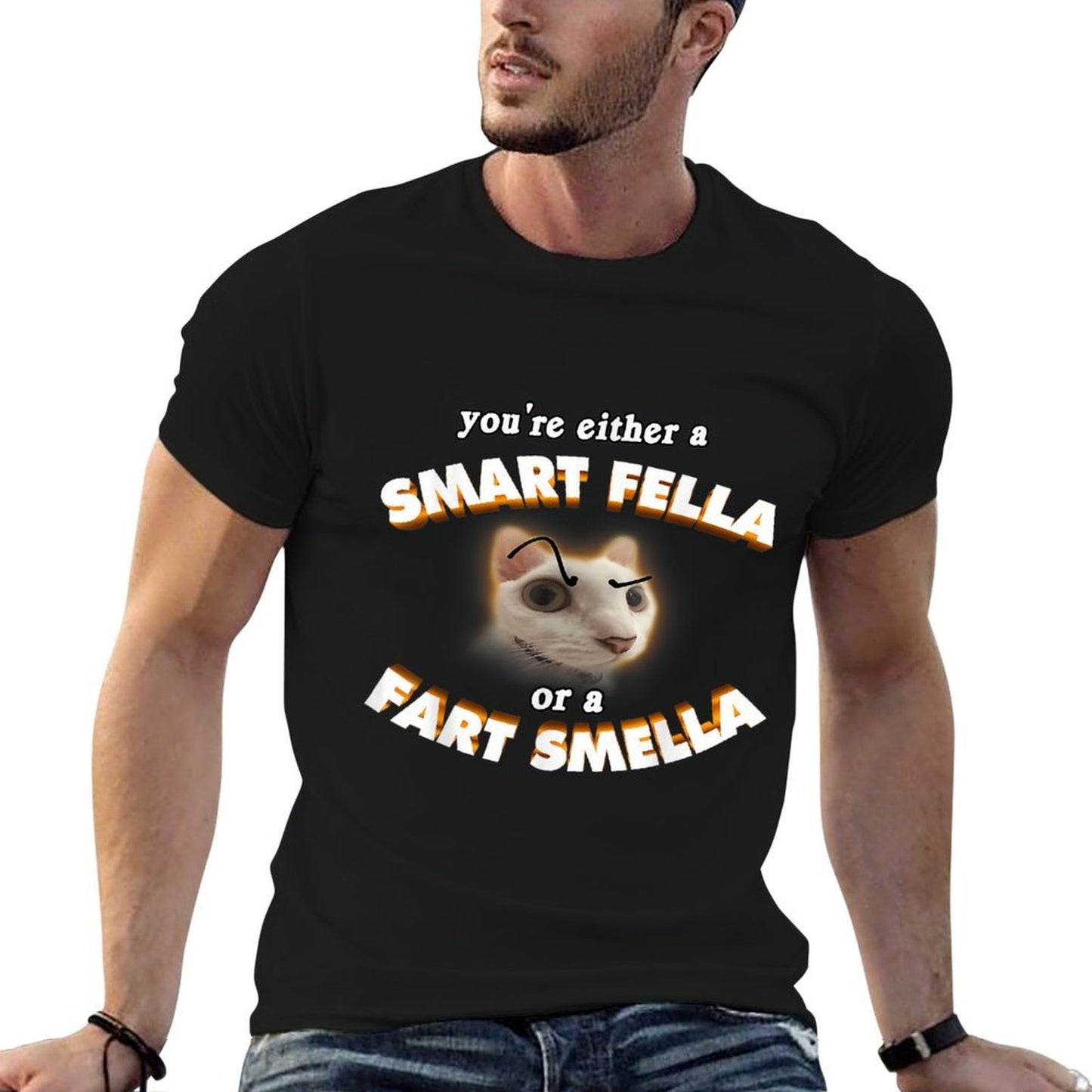 Youre A Smart Fella Or A Fart Smella Meme Cat Brainrot Men Women Heathered Texture T-Shirt