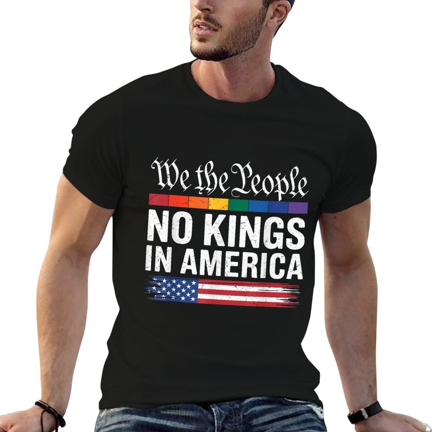 We The People No Kings In America Pro Democracy Protest Sign Oversized Silhouette T-Shirt