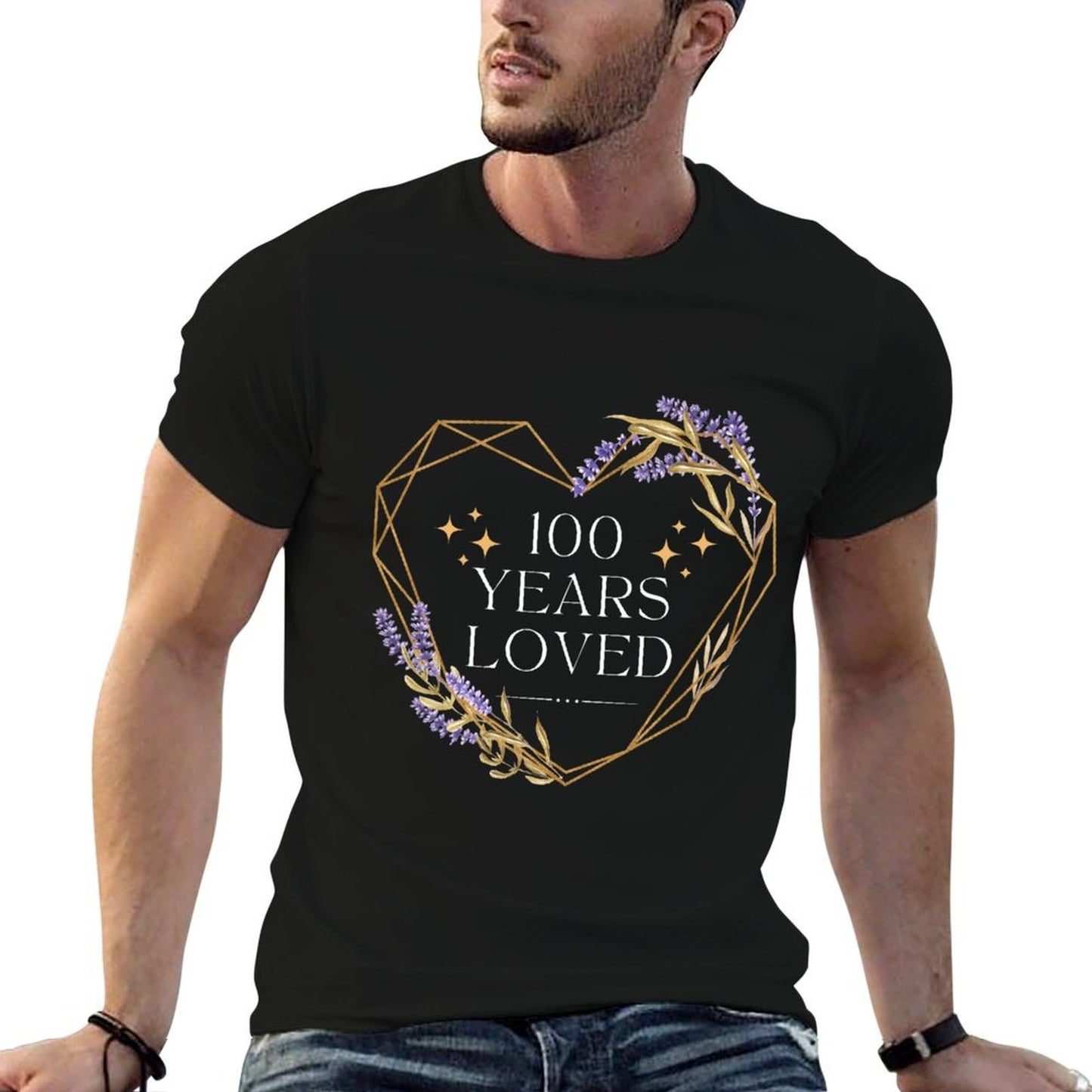 100 Years Loved Cool Flower Heart Frame 100th Birthday HBD Graphic-printed T-Shirt