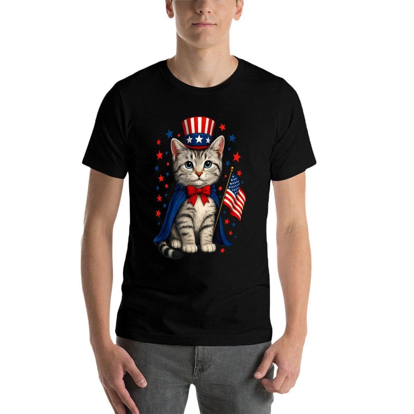 4th Of July Cat America Women Men Kids Funny Patriotic Cat  Relaxed-fit T-Shirt
