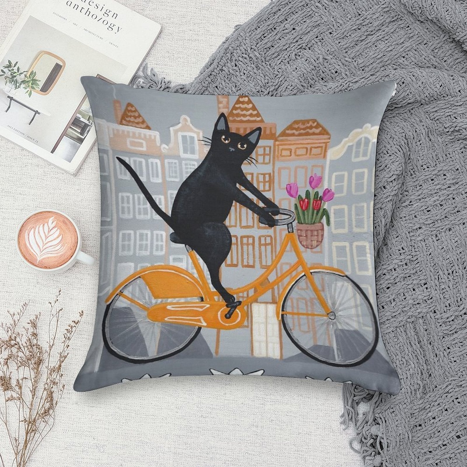 Amsterdam Bicycle Ride Soft Durable Construction Throw Pillow