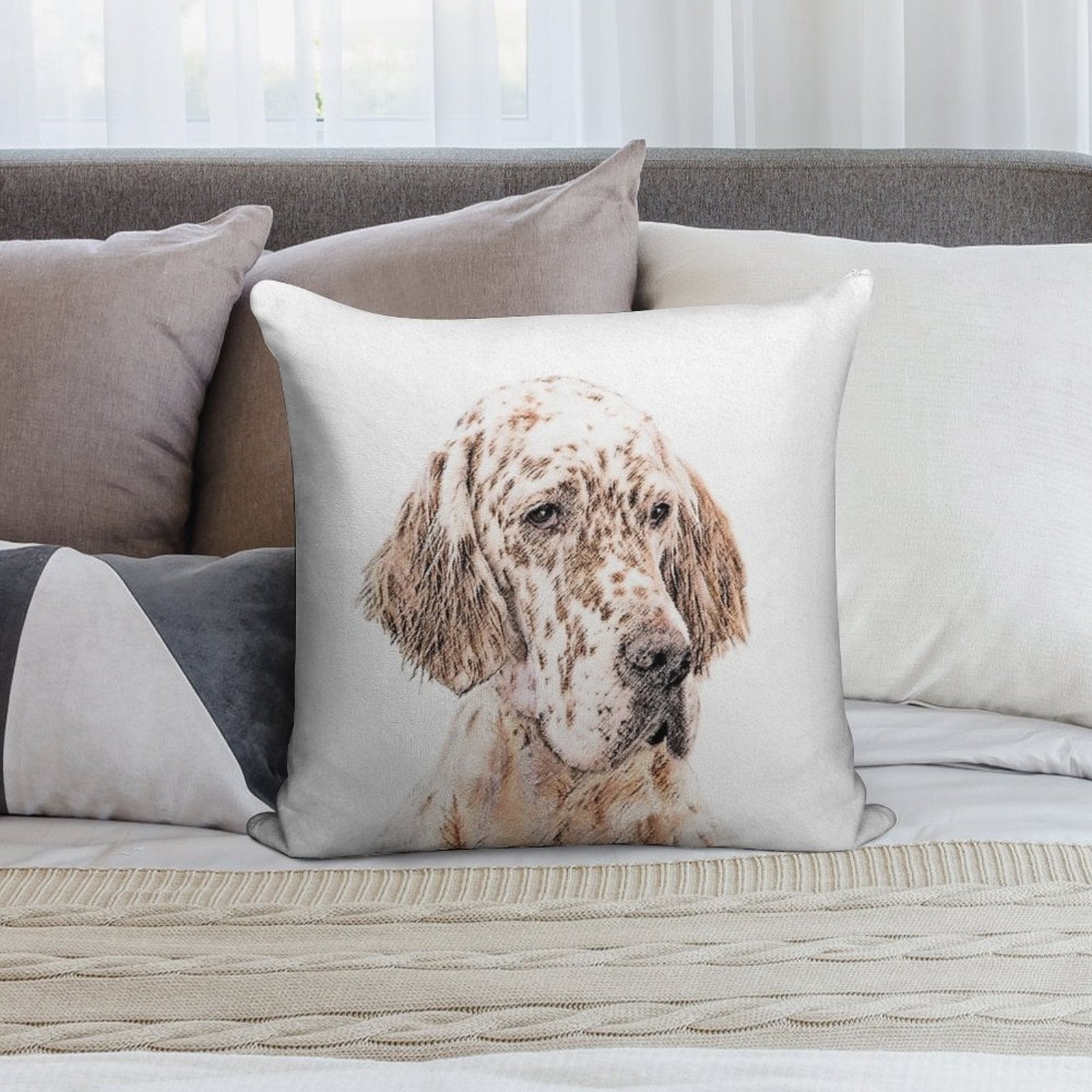 English Setter (Orange Belton) Soft Warmth Comfort Throw Pillow