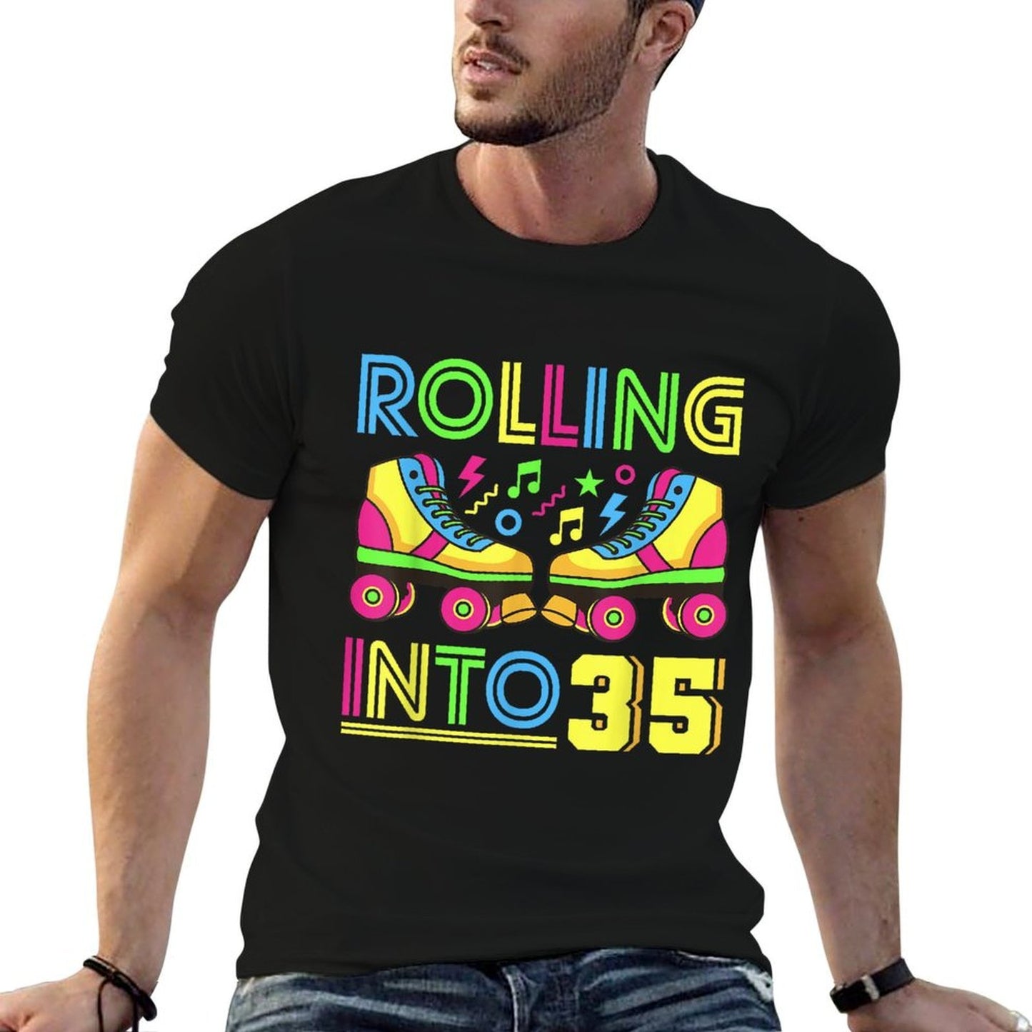 Rolling Into 35 Year Old 80s Party 90s Costume 35th Birthday Soft T-Shirt