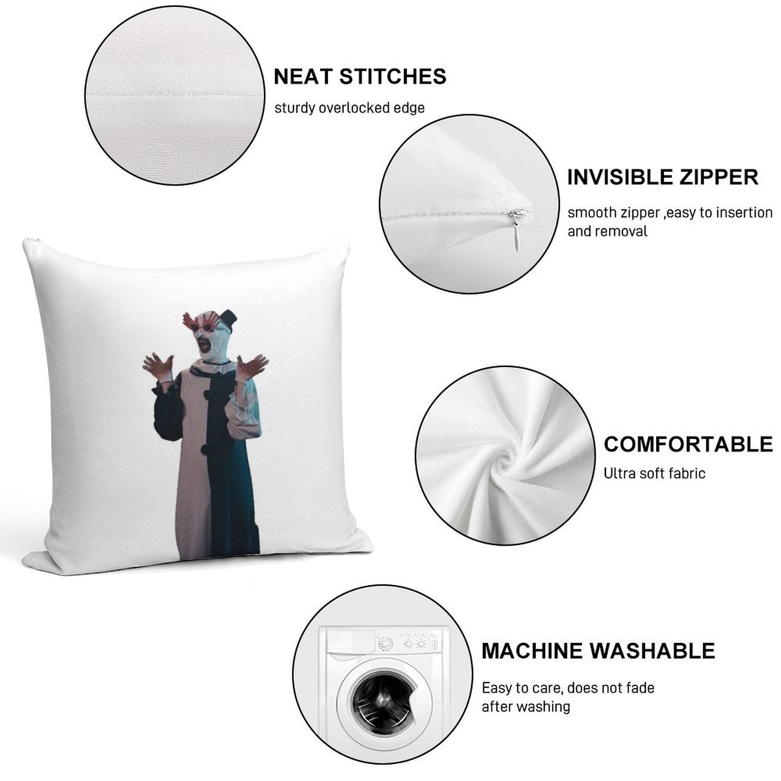 Terrifier Art The Clown Sunglasses Soft Shrink-Resistant Throw Pillow