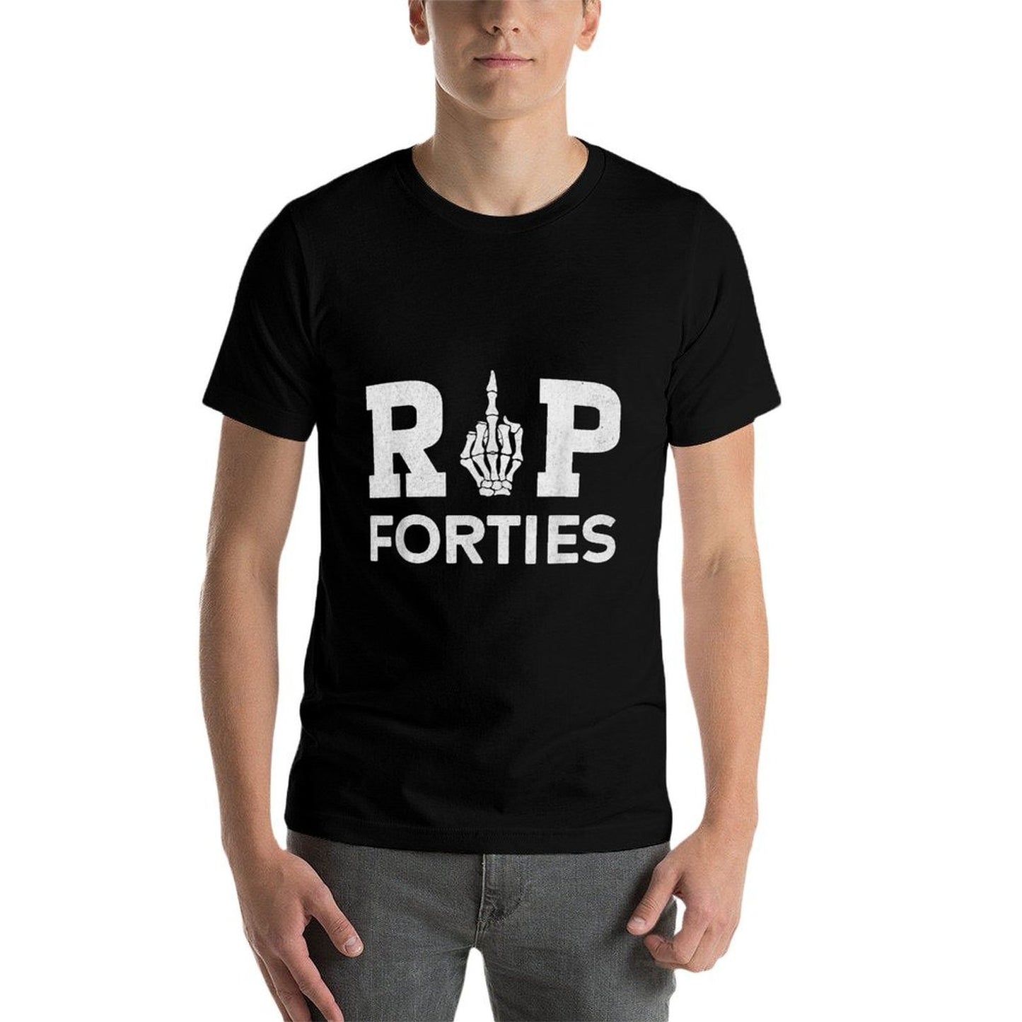 Rip Forties, Funny 50th Birthday Skeleton Middle Finger Trendy Pattern T-Shirt