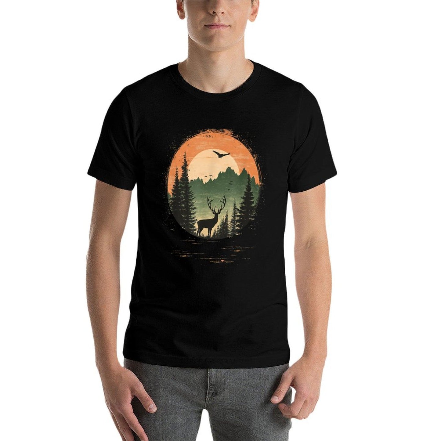 Retro Wilderness Bear Trees Reflection Outdoor Forest Heathered Texture T-Shirt