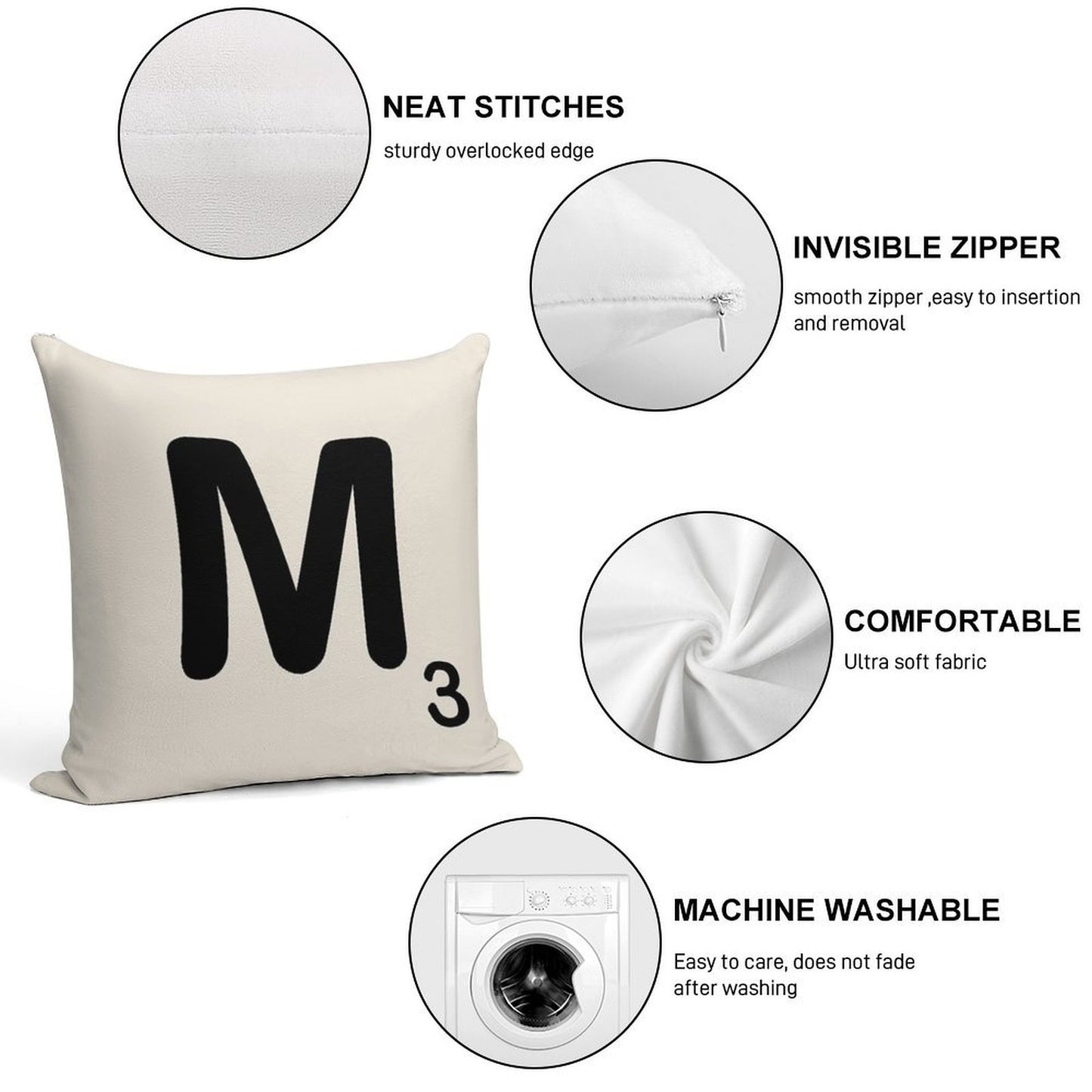 Scrabble Tile M Soft Easy Maintenance Throw Pillow