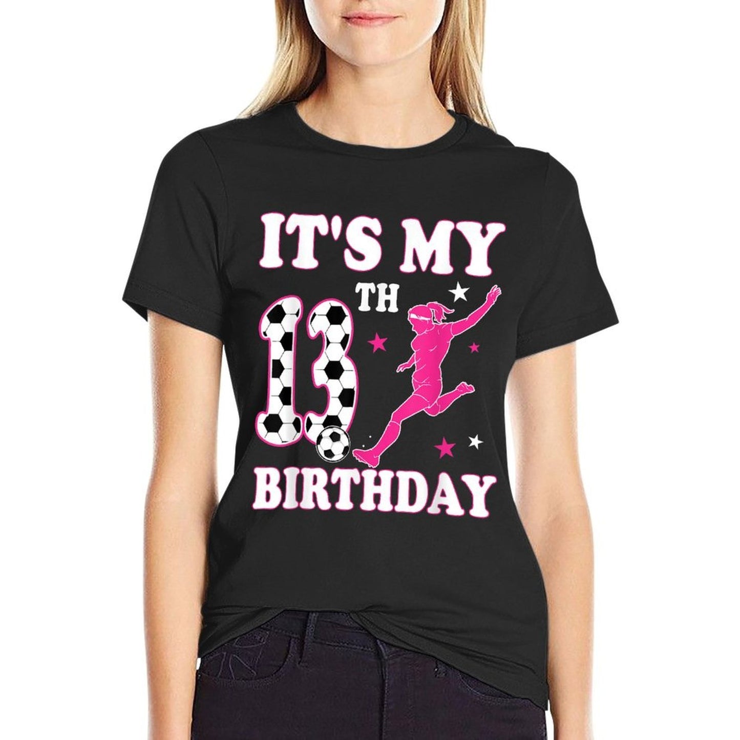 13th Birthday Soccer Themed 13 Year Old Girl Birthday Polyester Blend T-Shirt