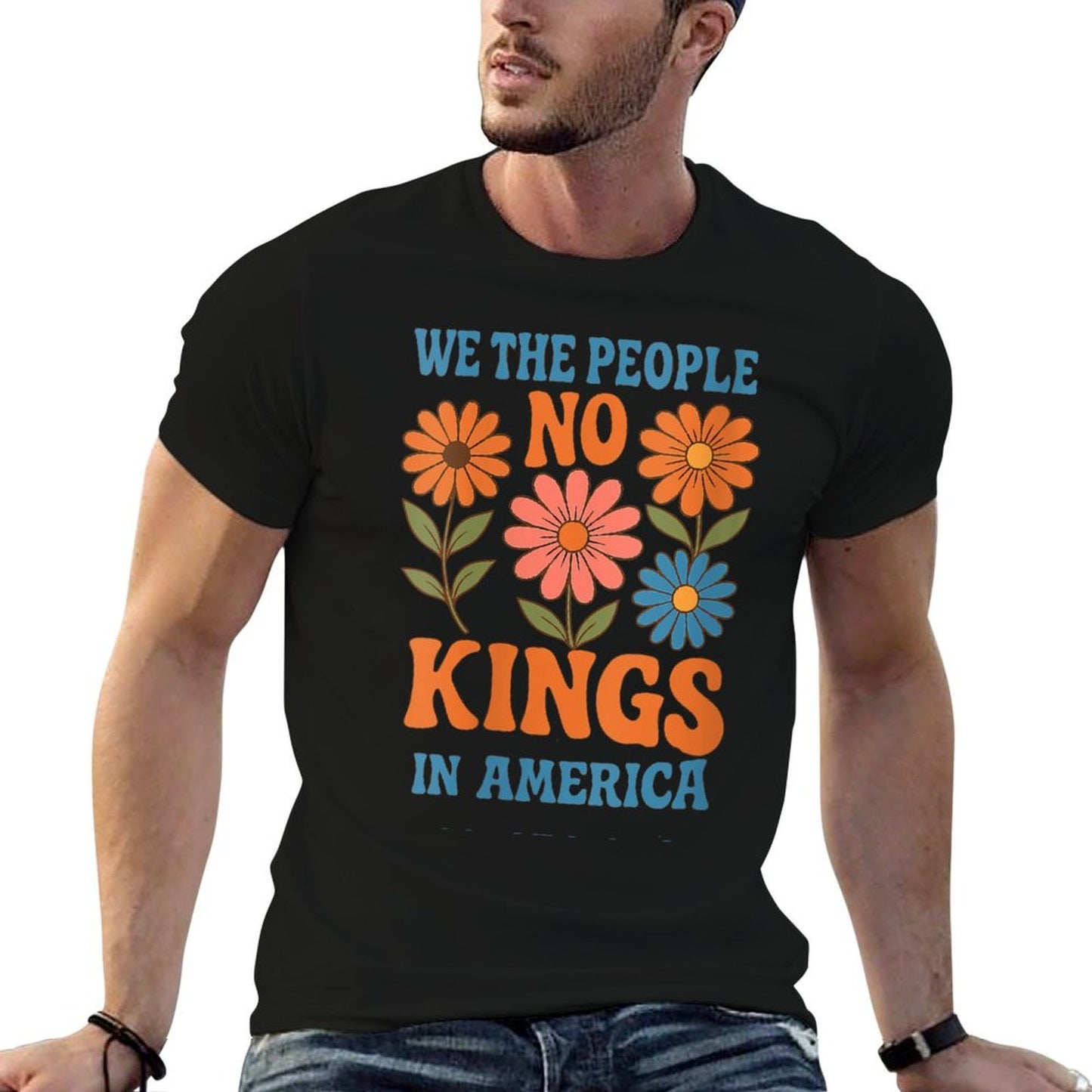 Womens No Kings in America We The People Retro Boho Floral Lovers Moisture-wicking T-Shirt