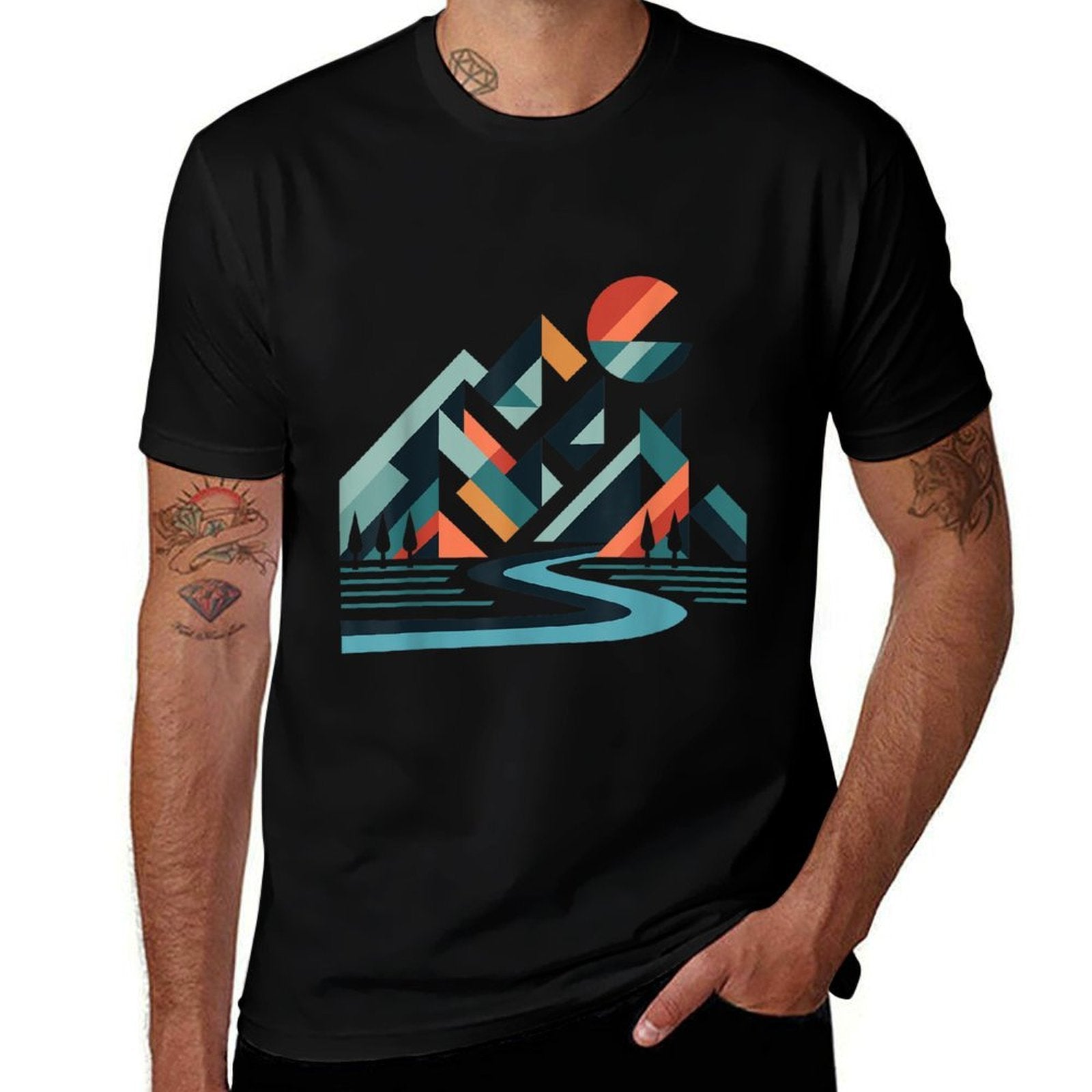 Abstract Modern Geometric Mountain Landscape Art  Slim-fit Cut T-Shirt