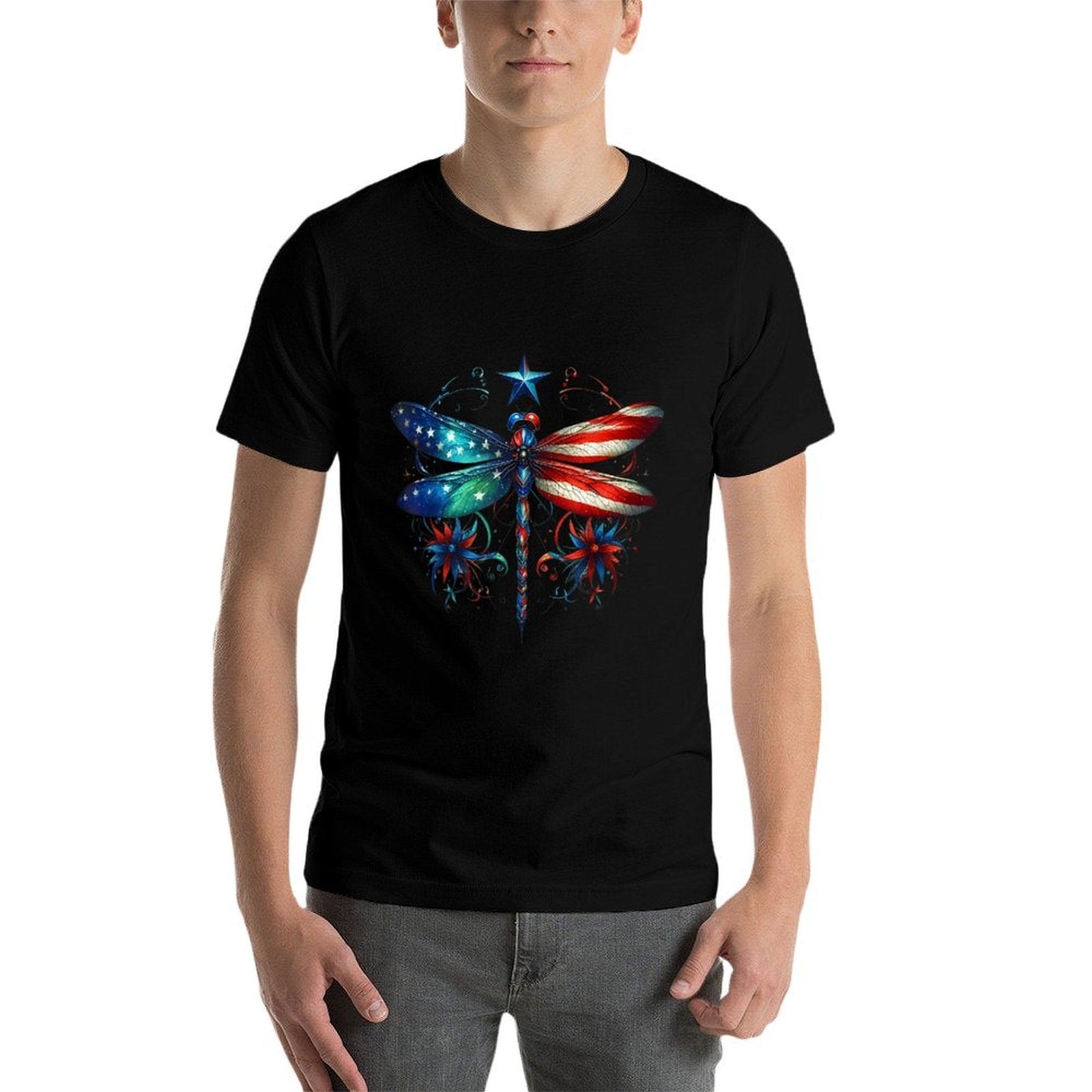 American Dragonfly Patriotic 4th of July Red White Blue  Oversized Silhouette T-Shirt