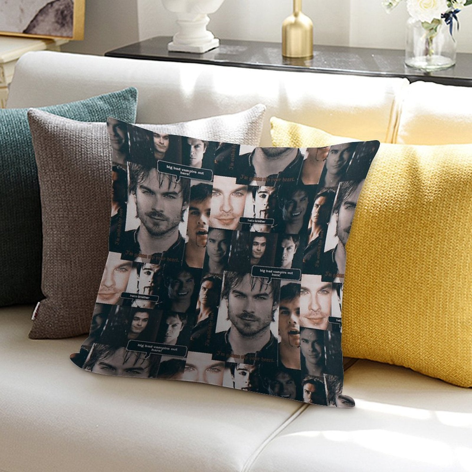 Damon Collage Soft High-Density Material Throw Pillow