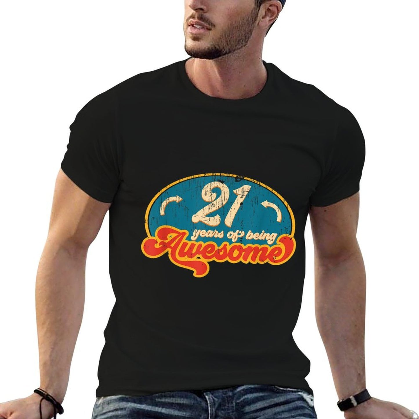 21 Year Old Gifts Retro Vintage 21st Birthday Heathered Texture T-Shirt