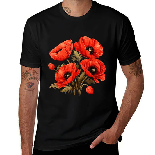 Red Poppy Flower Botanical Red Poppies For Women  Oversized Silhouette T-Shirt