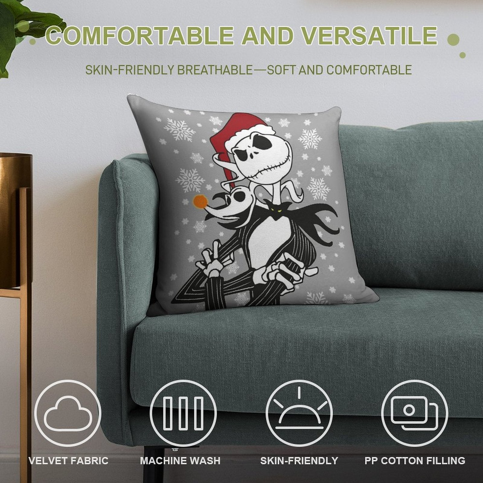 Jack Skellington - Nightmare Before Christmas Soft Anti-Pilling Throw Pillow