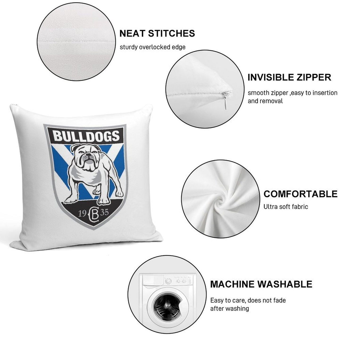 Rugby Bulldogs Canterbury Soft Reinforced Edging Throw Pillow