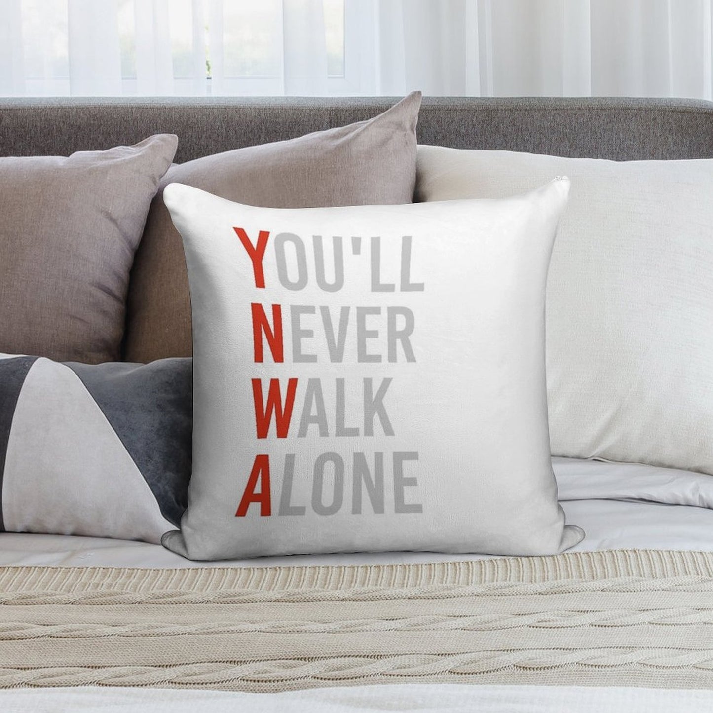 YNWA - You Will Never Walk Alone - Liverpool FC Quote Soft Shrink-Resistant Throw Pillow