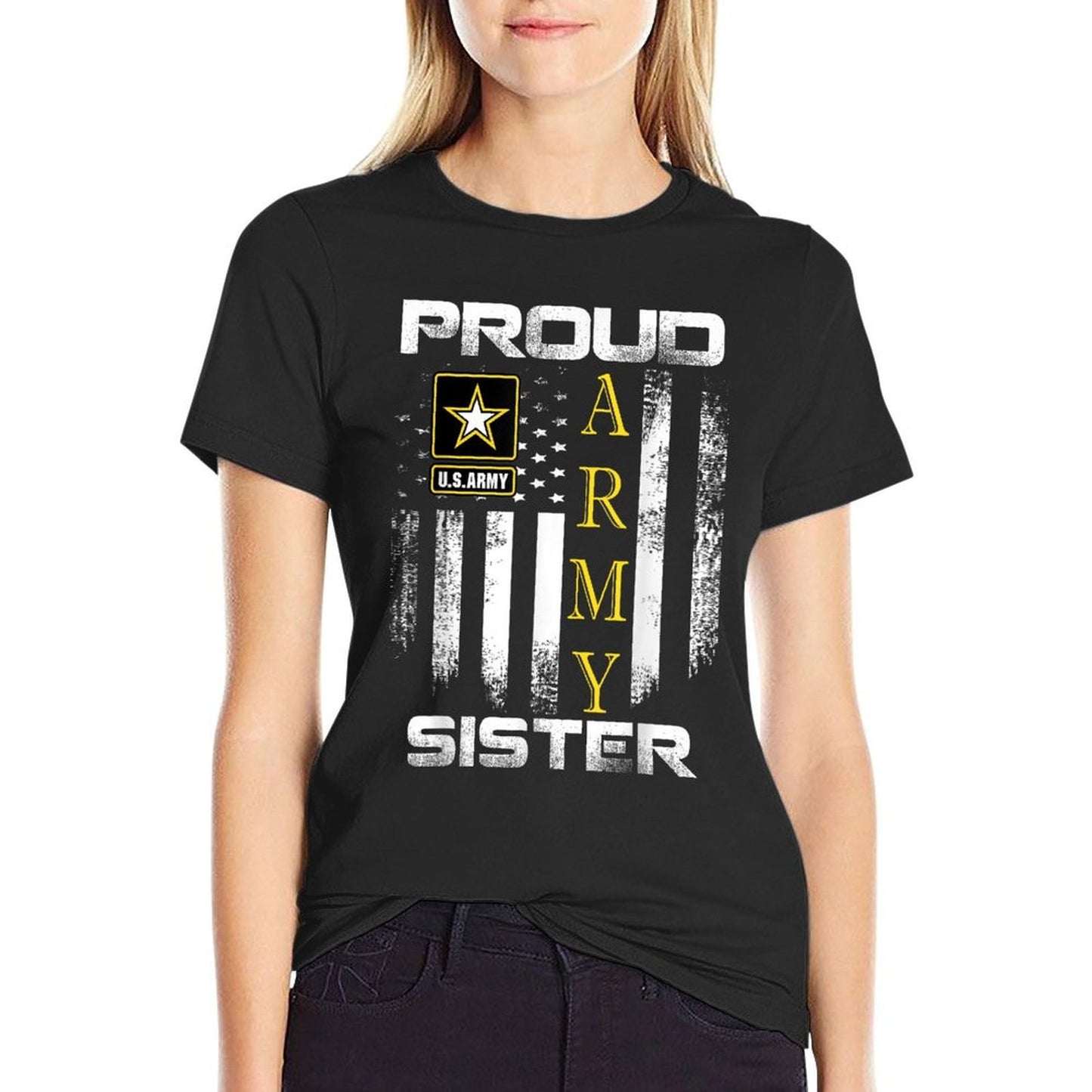 Vintage Proud Army Sister With American Gift Oversized Silhouette T-Shirt