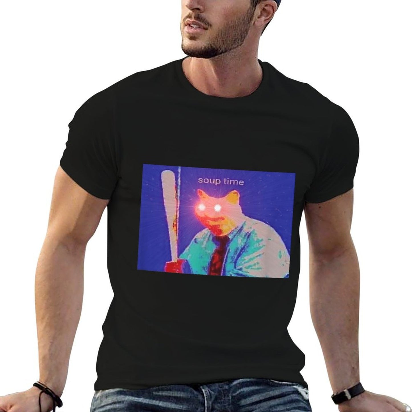 Soup Time Meme Cat Red Laser Eyes Odor-resistant T-Shirt