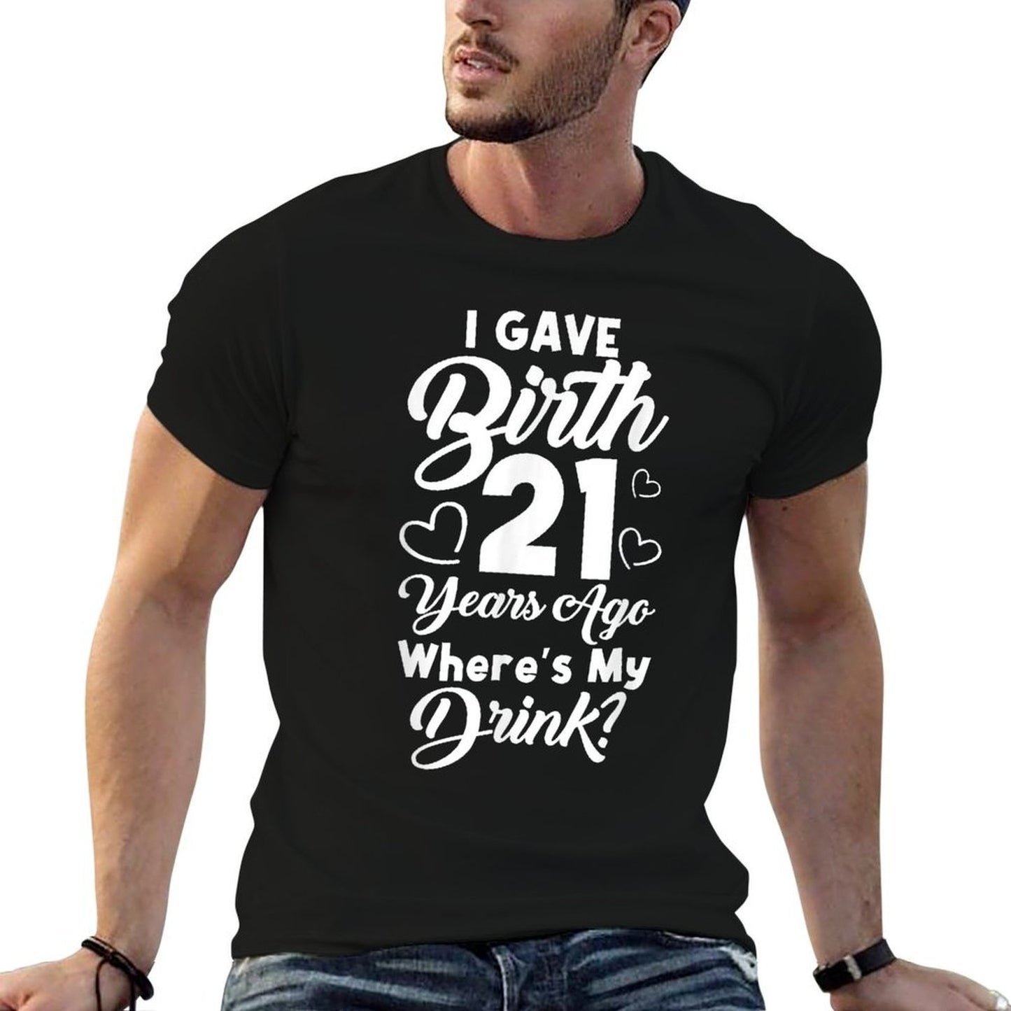 21st Birthday for Mom Gift 21 Year Old Child Son Daughter Ribbed Collar T-Shirt