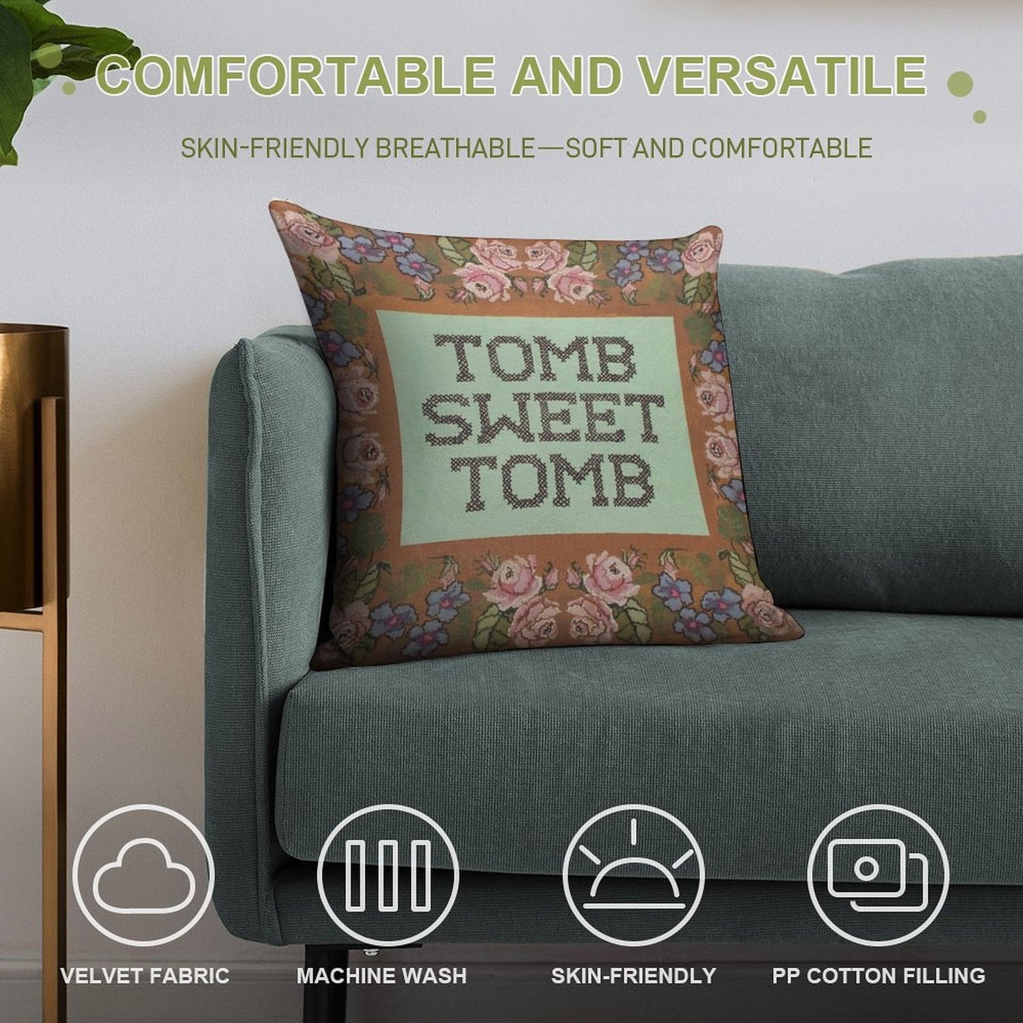 Tomb Sweet Tomb Haunted Mansion Foolish Mortal Soft Shrink-Resistant Throw Pillow