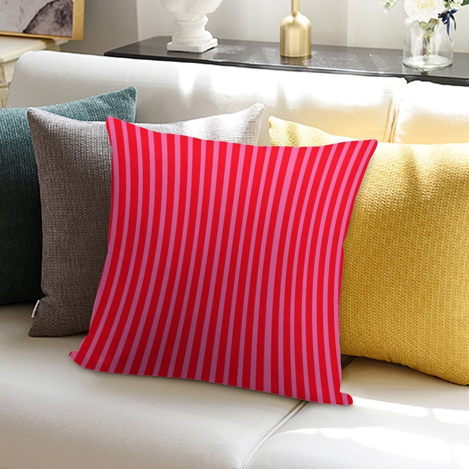 Hot Pink And Red Stripes Soft Ultra-Soft Texture Throw Pillow