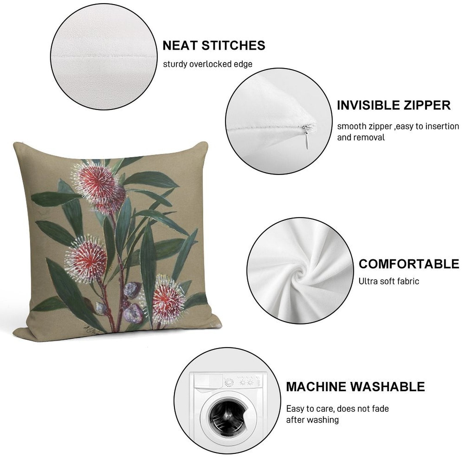Australian Wildflower Watercolor Pincushion Hakea Soft High-Density Material Throw Pillow