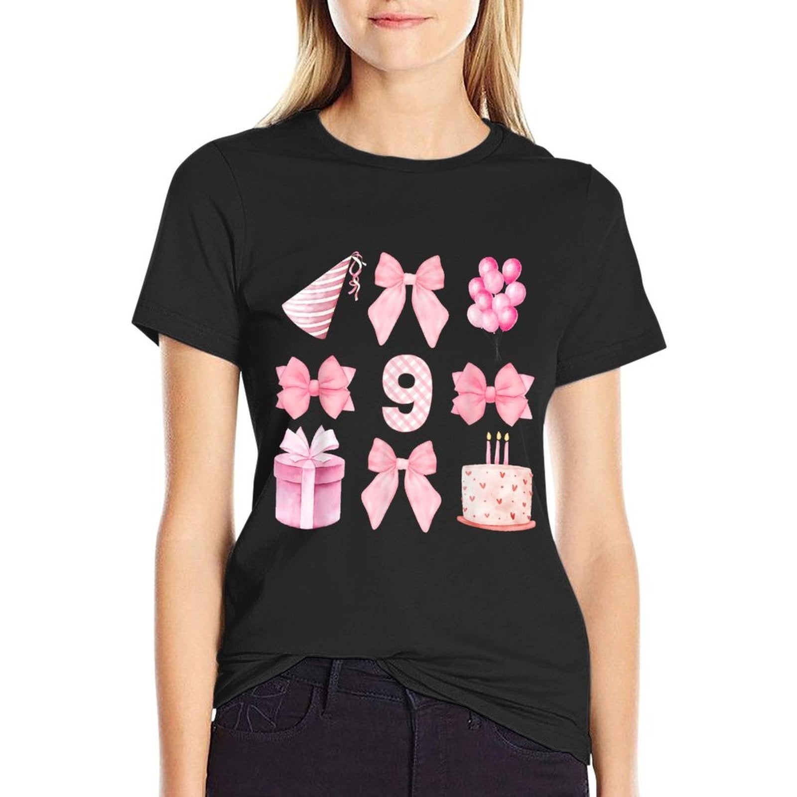 Kids 9th Coquette Birthday Party Nine Years Old Girls Kids  Moisture-wicking T-Shirt
