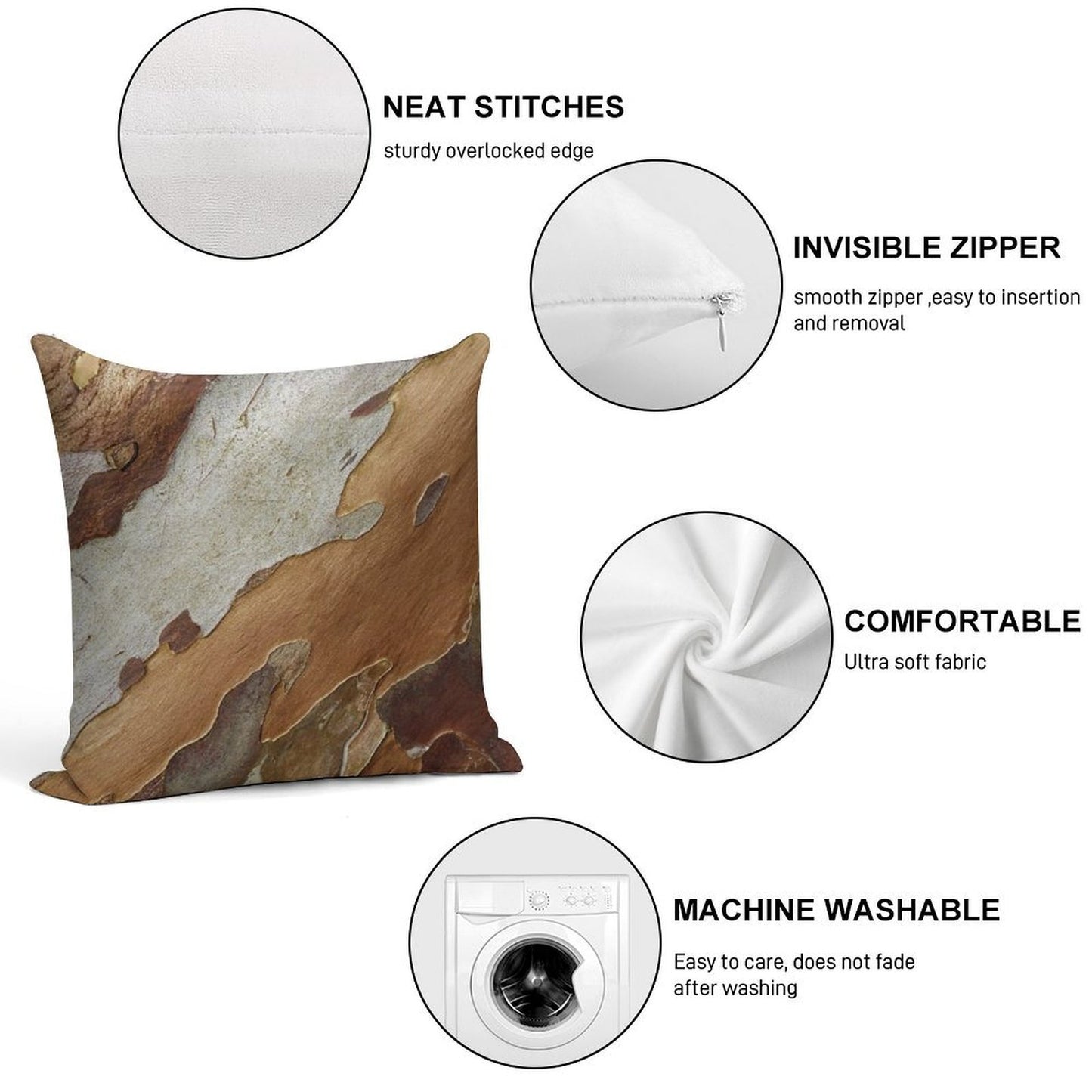 Tree Bark Soft Durable Construction Throw Pillow
