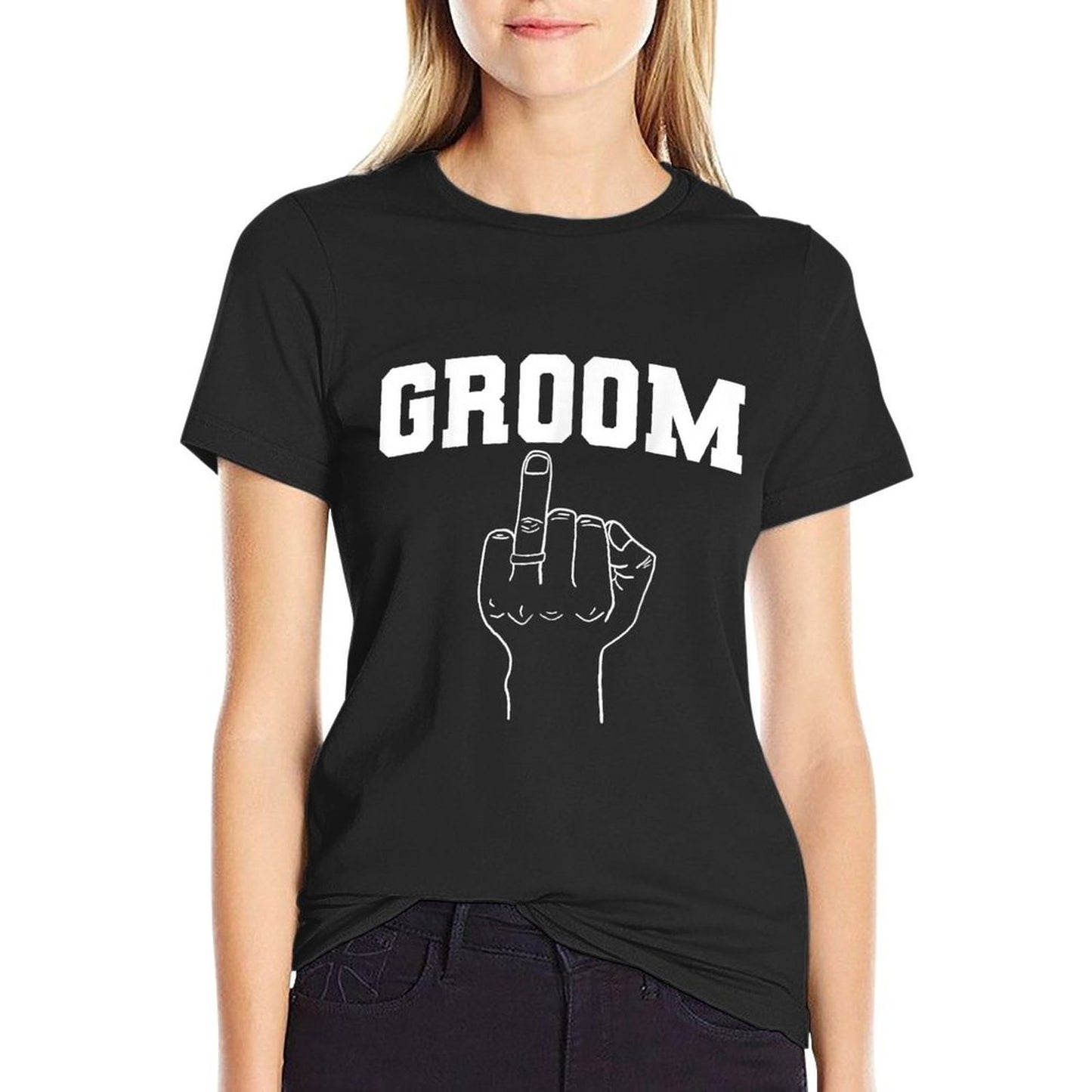 Wedding Honeymoon Bachelor Finger Ring Hubby Funny Groom Ribbed Collar T-Shirt