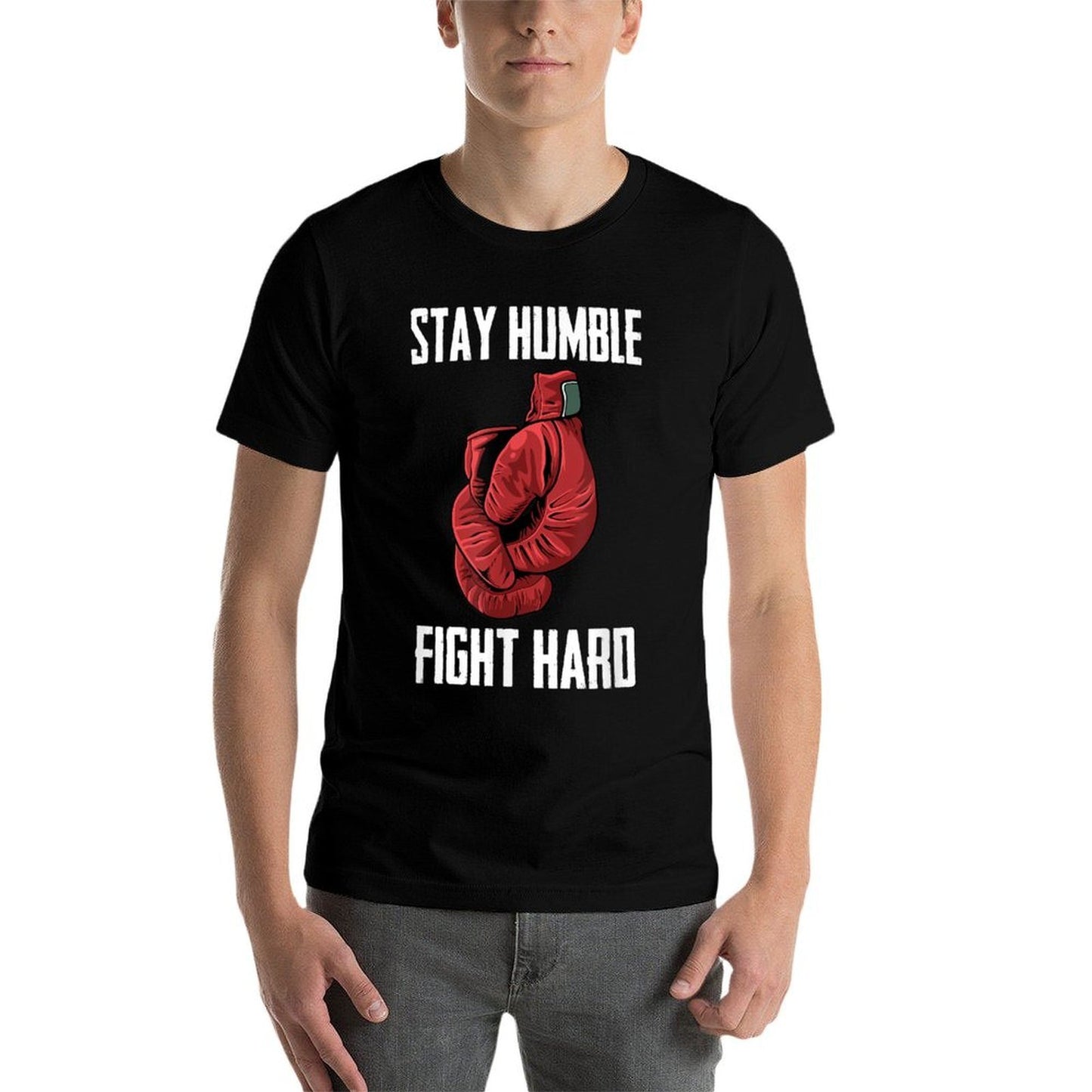 Stay Humble Fight Hard Boxing Gloves - Boxer Ribbed Collar T-Shirt