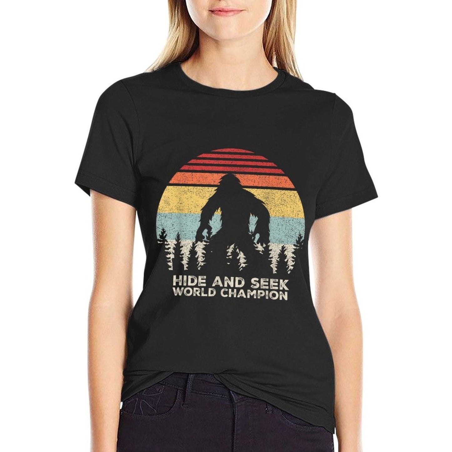 Retro Hide  Seek Champion Funny Sasquatch Bigfoot  Slim-fit Cut T-Shirt