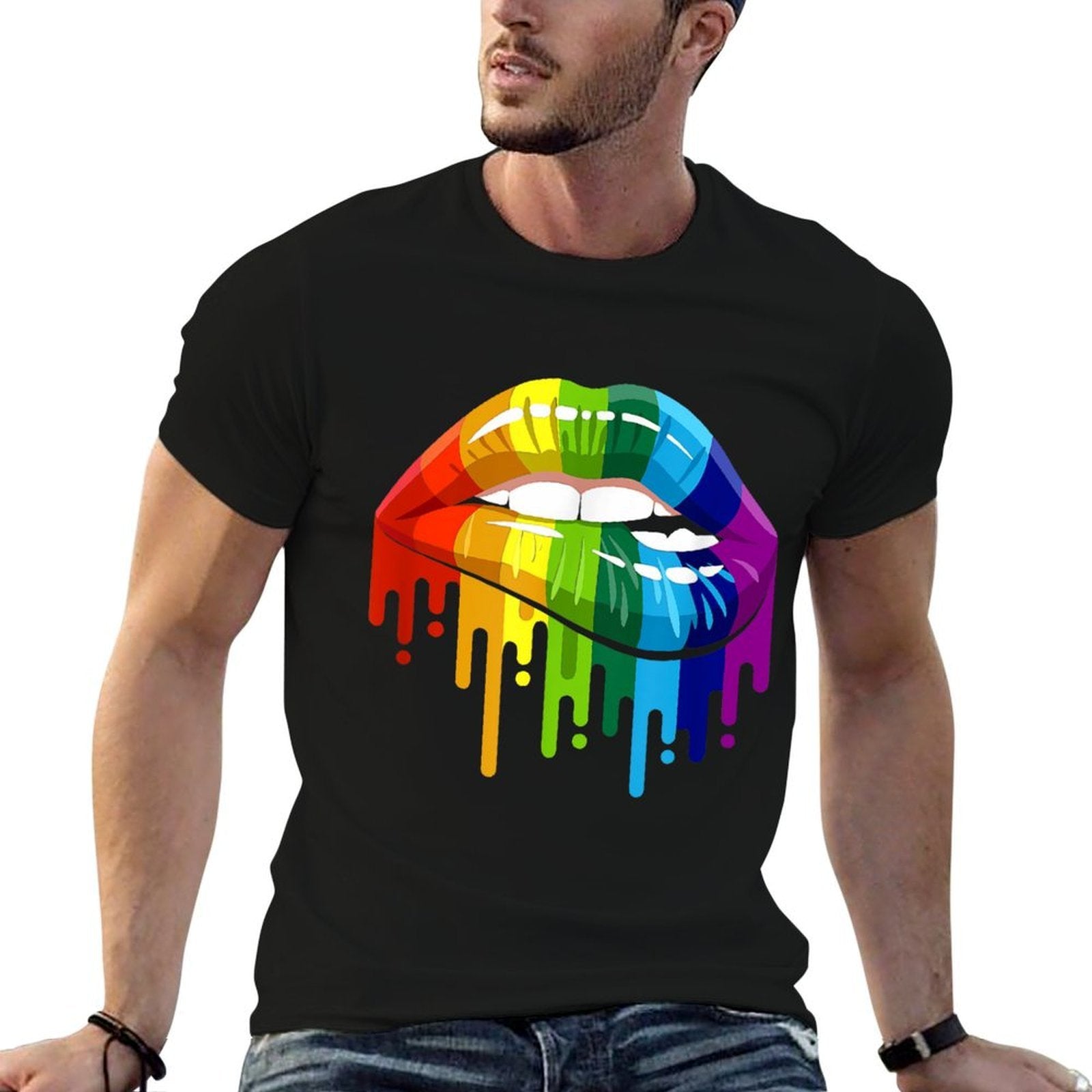 LGBTQ Rainbow Lip Gay Pride  Stretchy T-Shirt