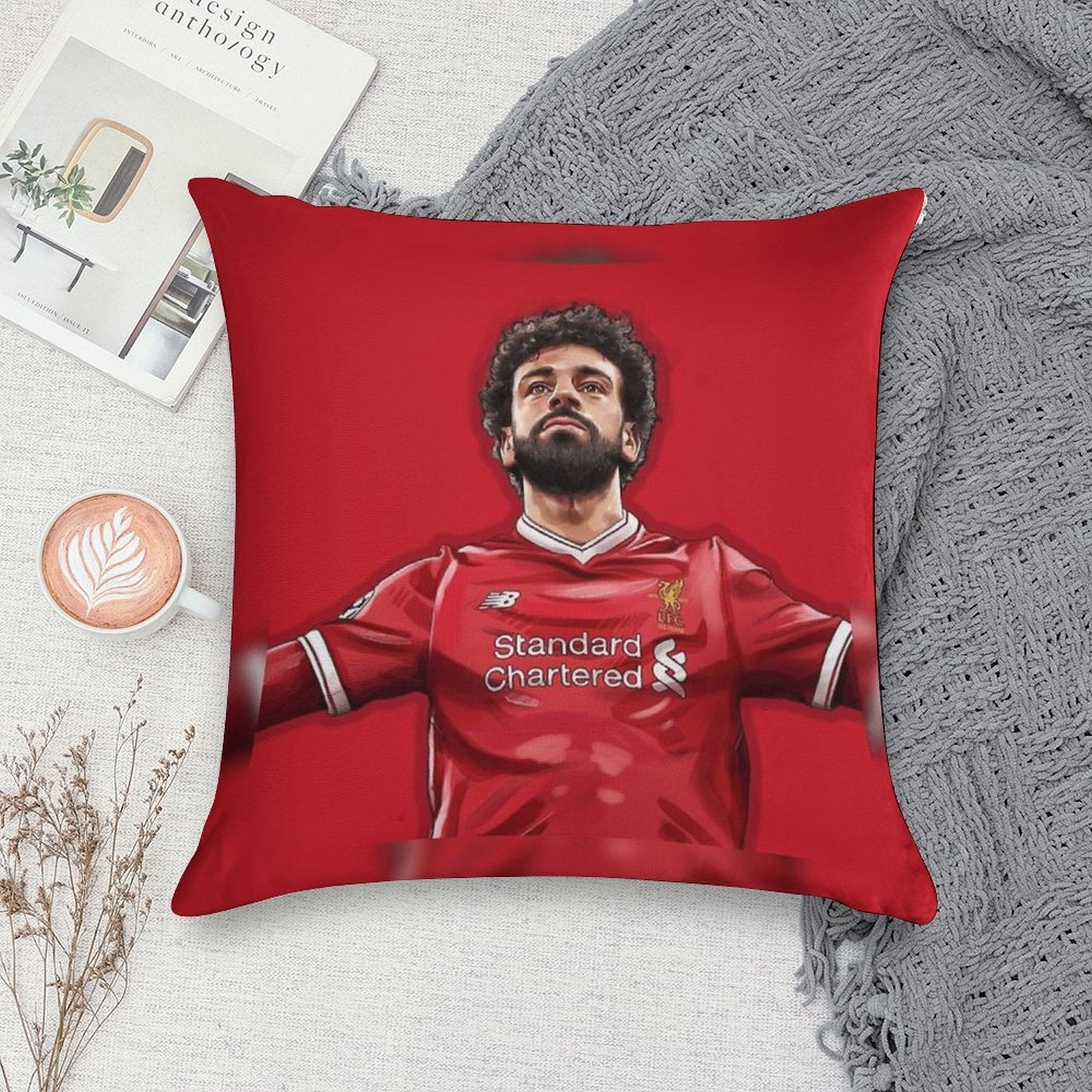 Mohamed Salah of Liverpool Soft Reinforced Edging Throw Pillow