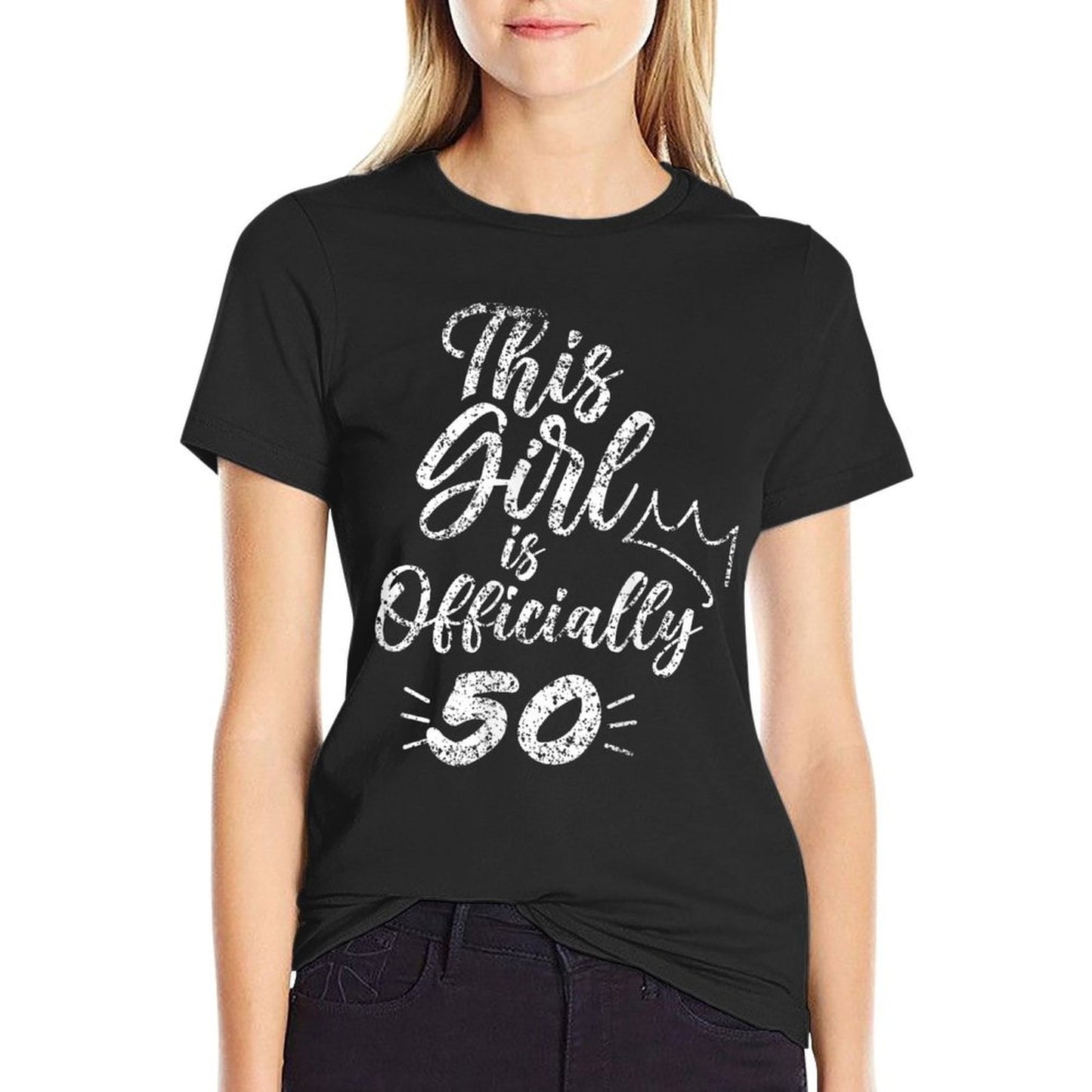 This Girl Is Officially 50 Fifty 50Th Fiftieth Cute Birthday Ribbed Collar T-Shirt