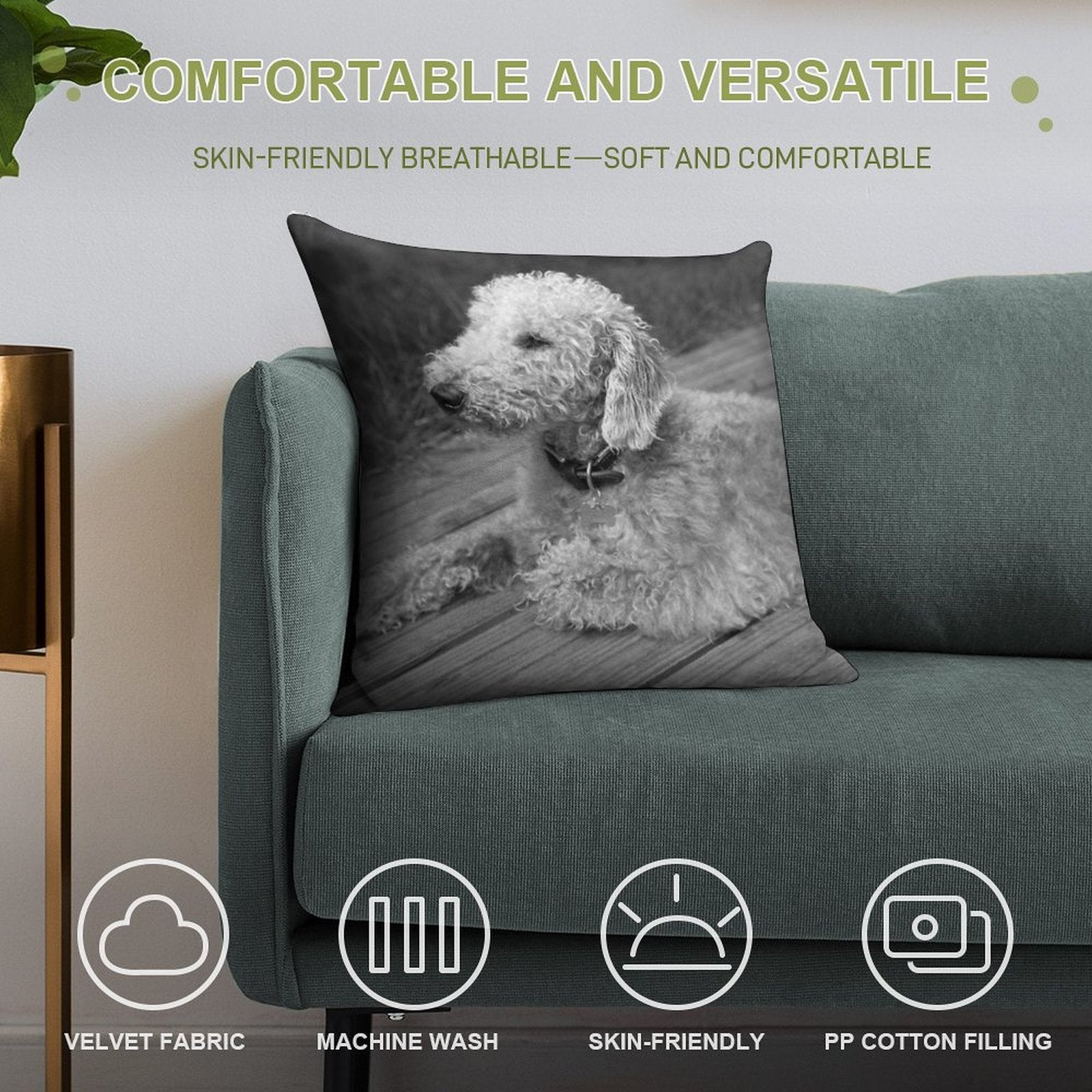 Bedlington Terrier Photo Soft Reinforced Edging Throw Pillow