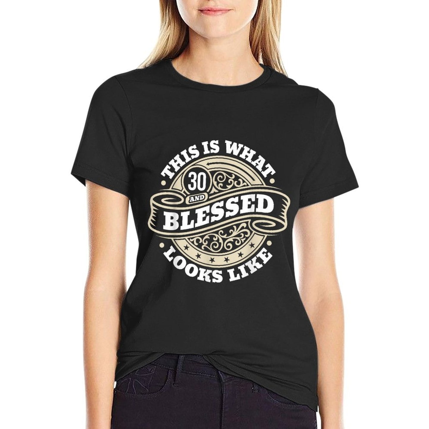 30th Birthday Age 30 Blessed I Religious 30th Birthday Oversized Silhouette T-Shirt